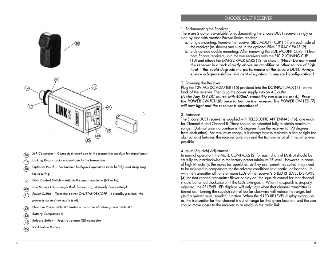 Nady Systems manual Encore Duet Receiver 