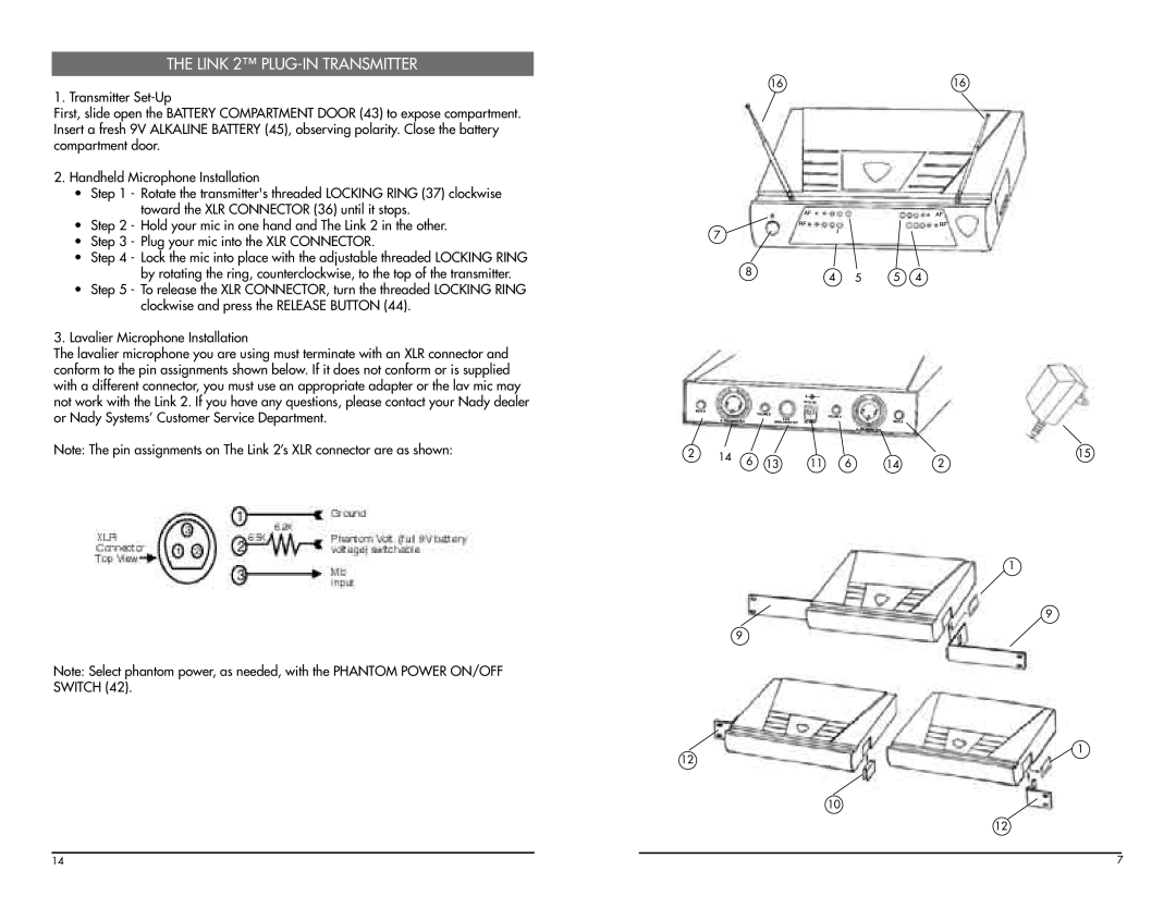 Nady Systems Encore Duet manual Link 2 PLUG-IN Transmitter 