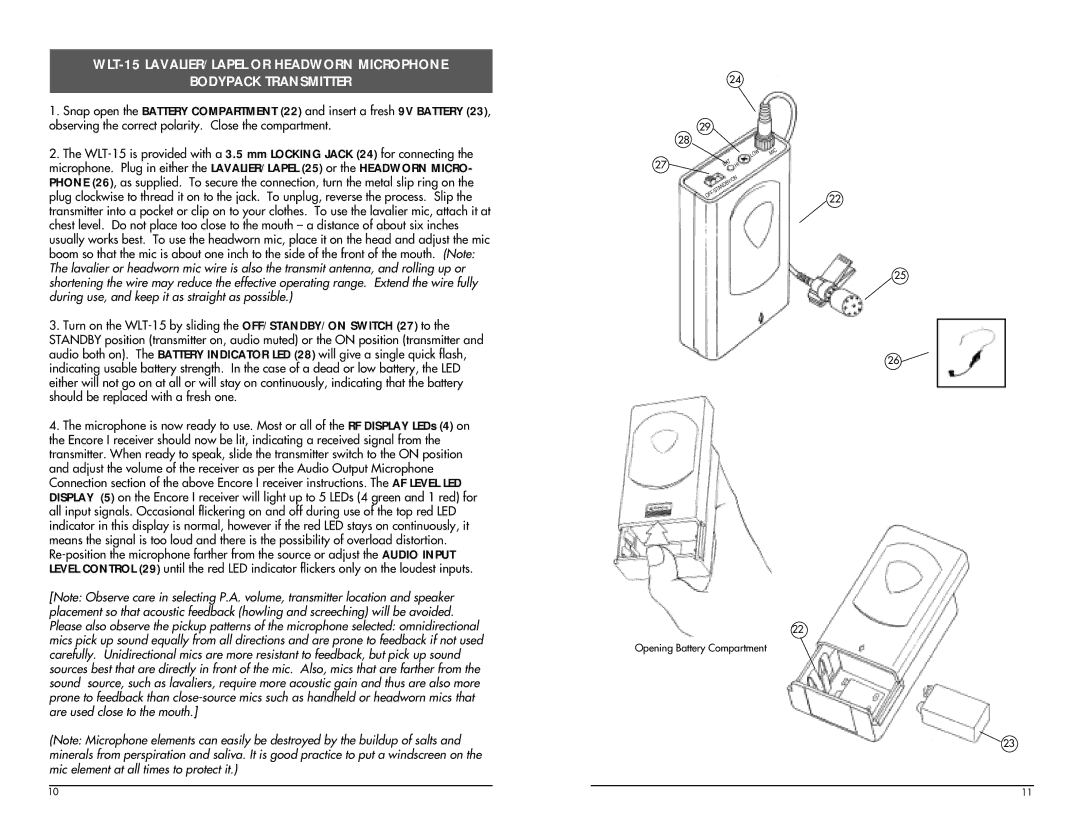 Nady Systems Encore I manual Opening Battery Compartment 