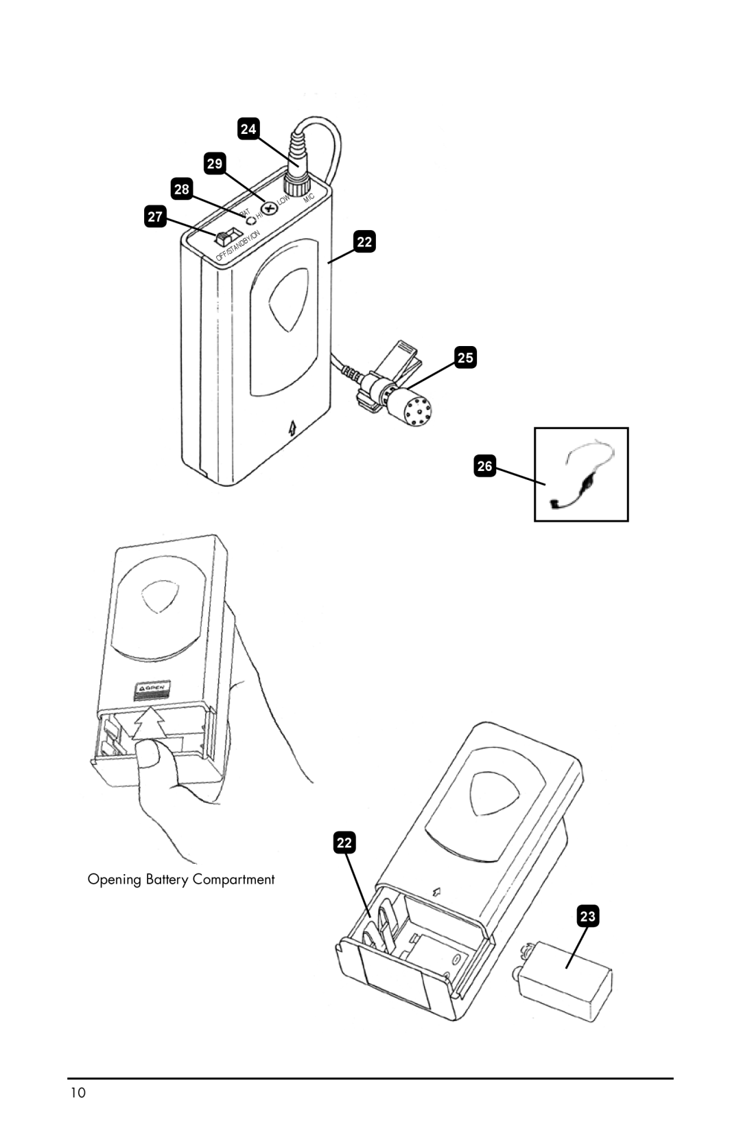 Nady Systems ENCORE2HTSYSB, ENCORE2LTON, ENCORE2LTOE, ENCORE2LTOH, ENCORE2LTOG1, ENCORE2LTOF manual Opening Battery Compartment 