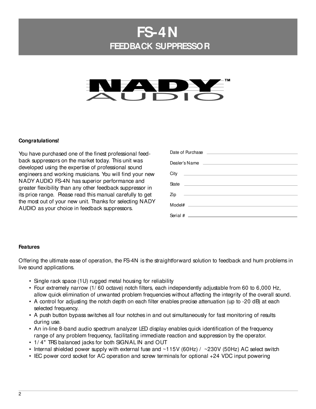 Nady Systems FS4N manual FS-4N 