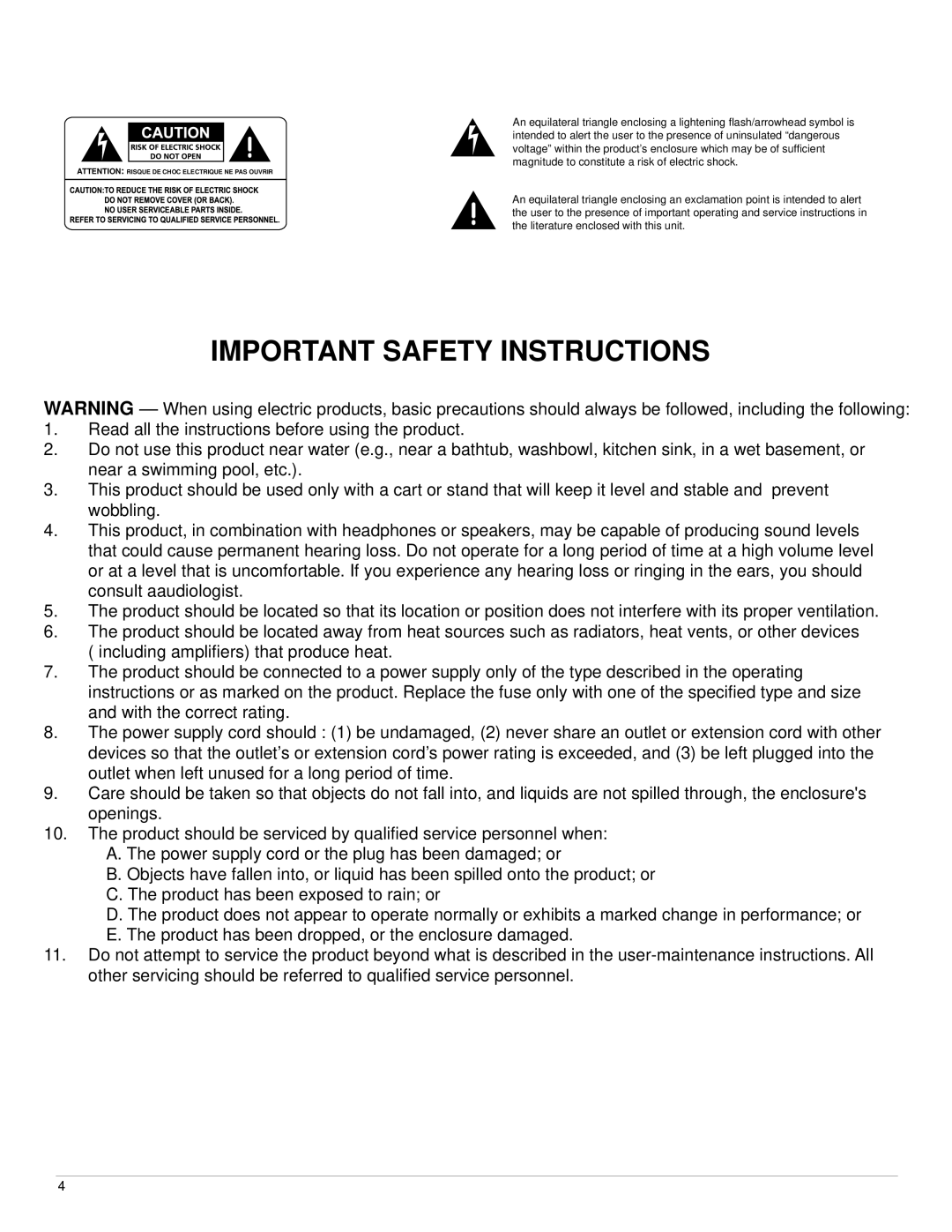 Nady Systems FS4N manual Important Safety Instructions 