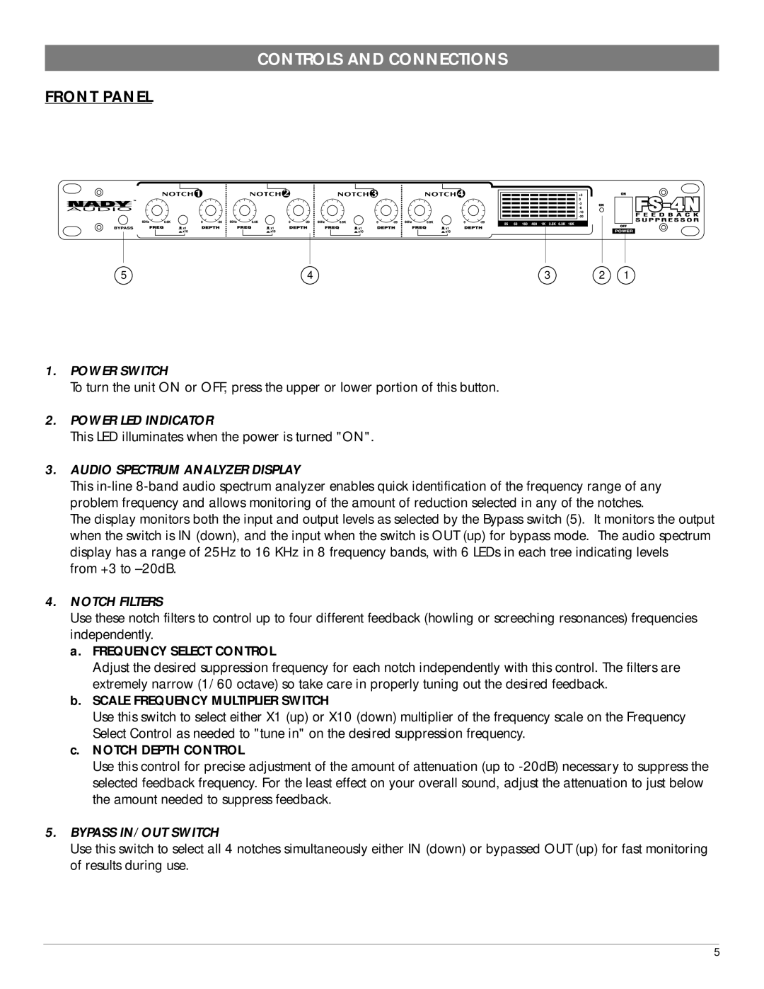 Nady Systems FS4N manual Controls and Connections, Front Panel 