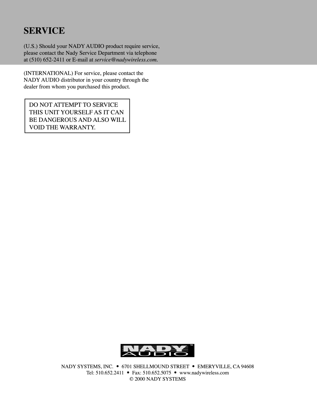 Nady Systems FS4N manual 