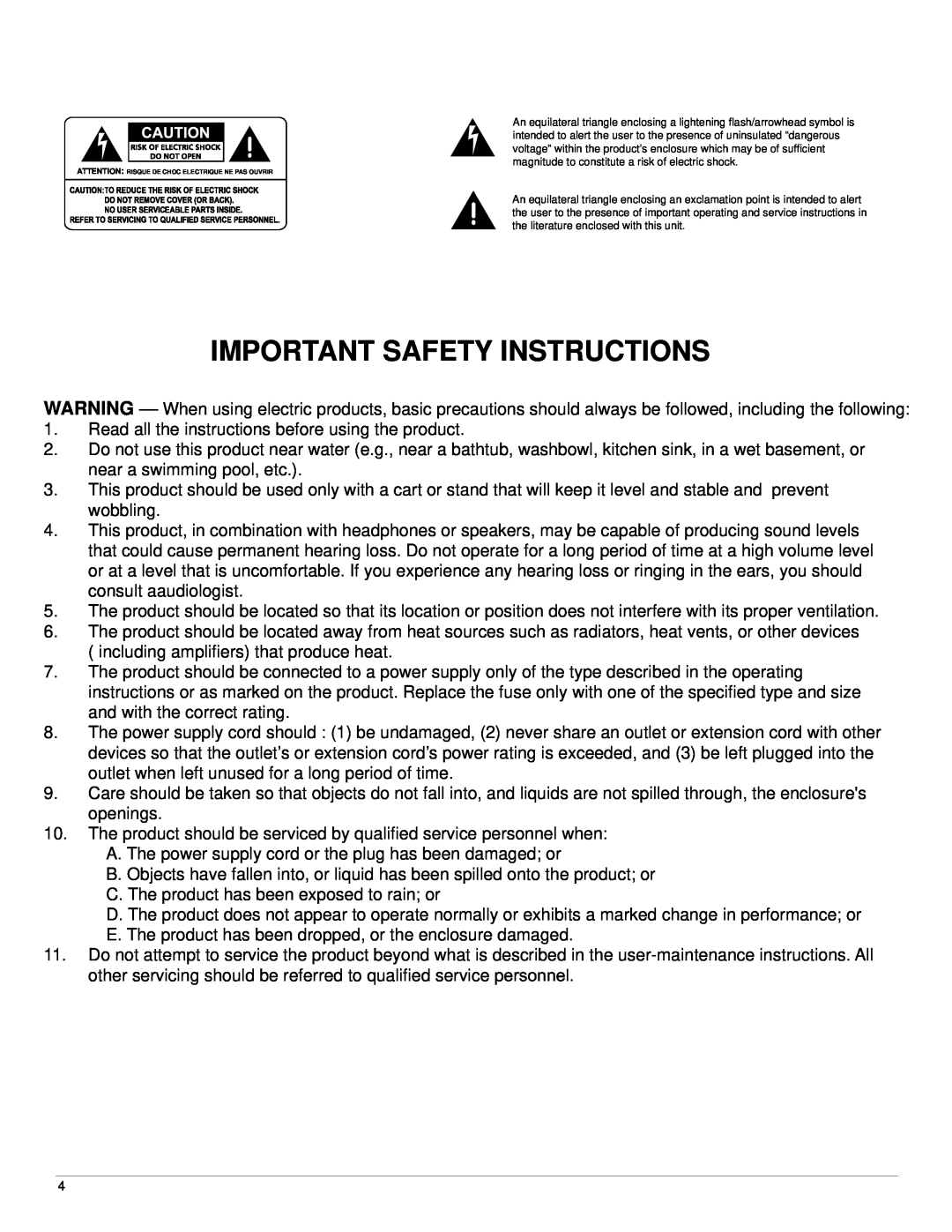Nady Systems FS4N manual Important Safety Instructions 