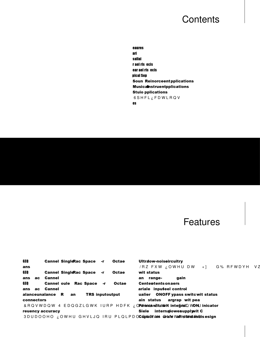 Nady Systems GEQ215, GEQ231, GEQ131 owner manual Contents, Features 