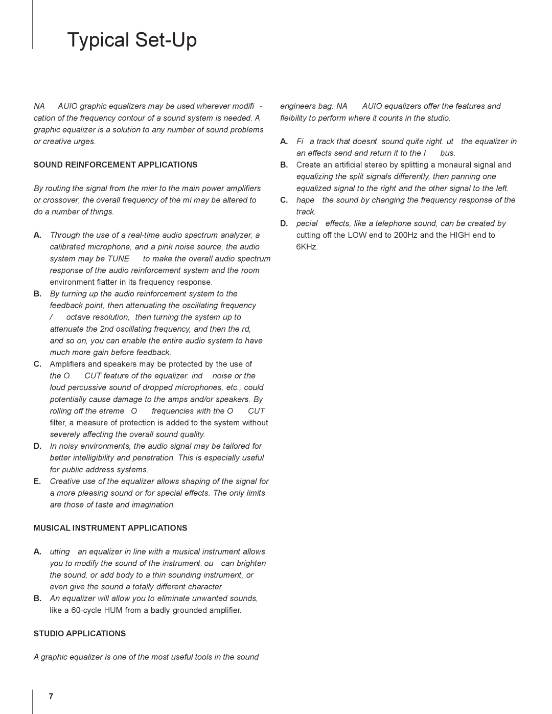 Nady Systems GEQ131 Typical Set-Up, Sound Reinforcement Applications, Musical Instrument Applications, Studio Applications 