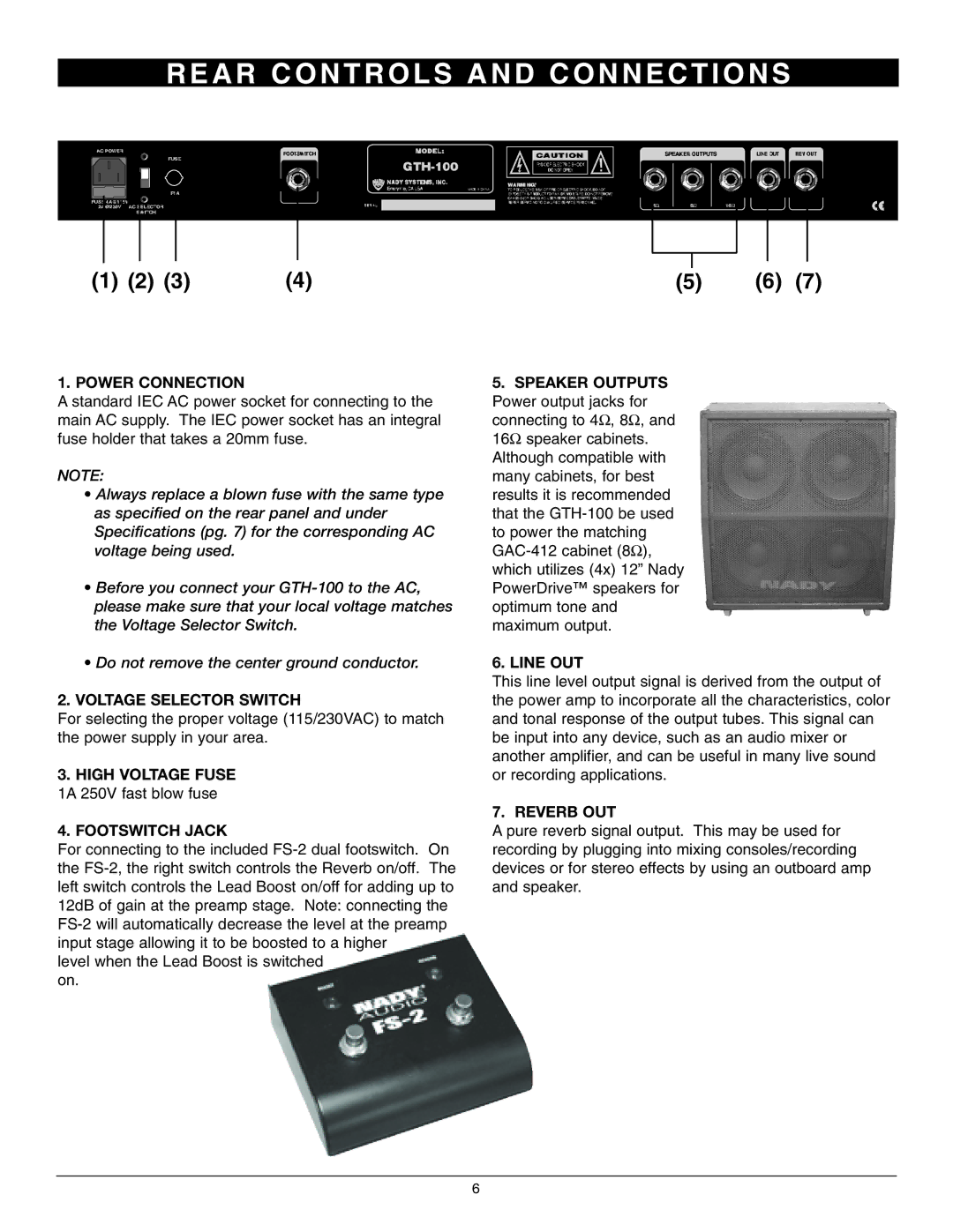 Nady Systems GTH-100 owner manual A R C O N T R O L S a N D C O N N E C T I O N S 