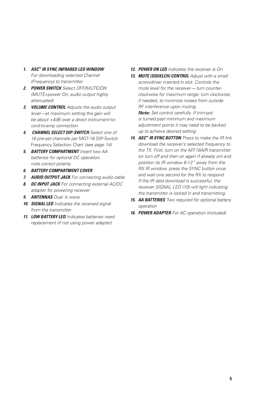 Nady Systems MGT16A, MGT16R owner manual Battery Compartment Cover 