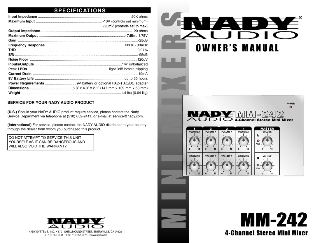 Nady Systems MM242 owner manual MM-242 