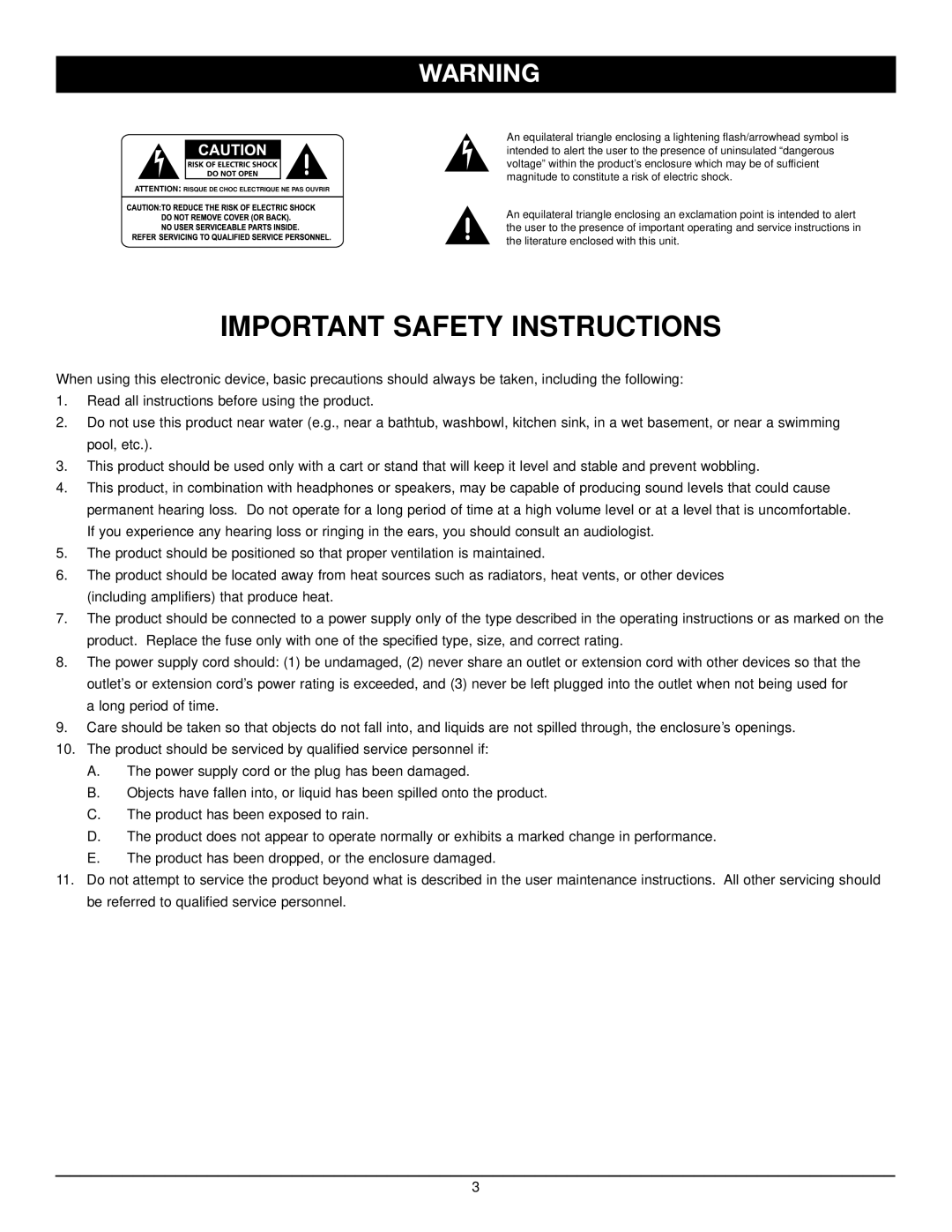 Nady Systems MPM 4130 owner manual Important Safety Instructions 