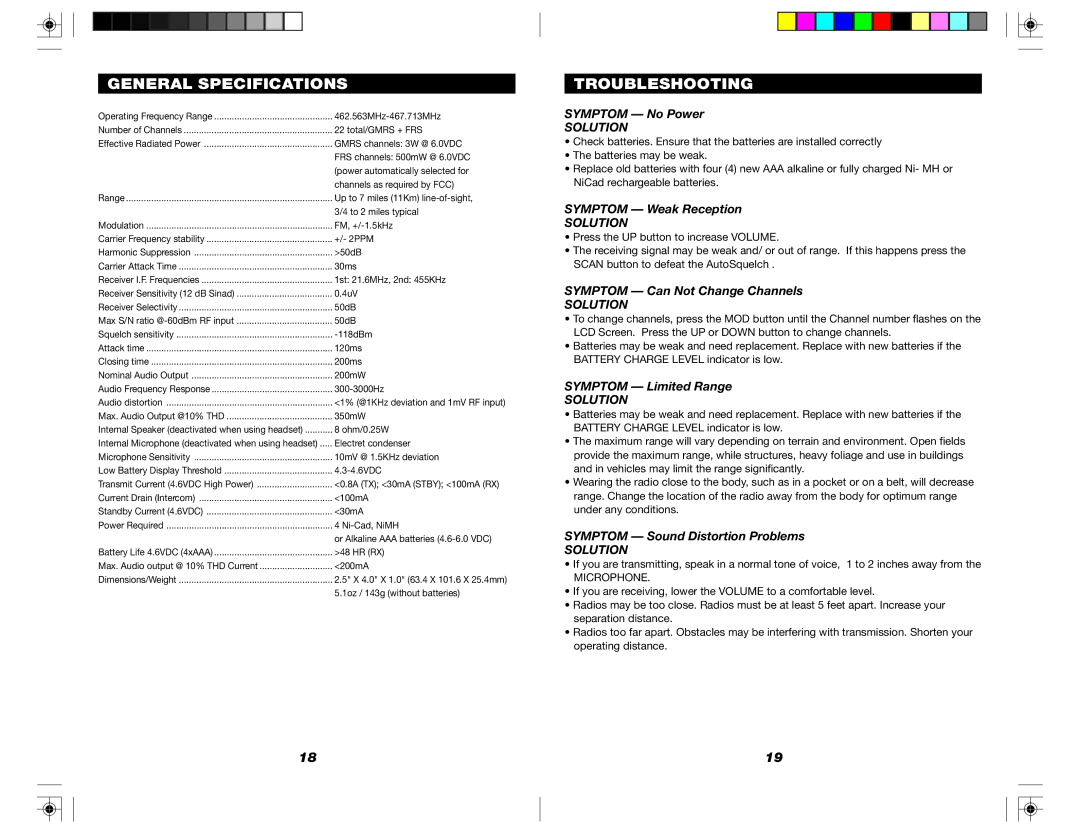 Nady Systems MRC-11X owner manual General Specifications, Troubleshooting 