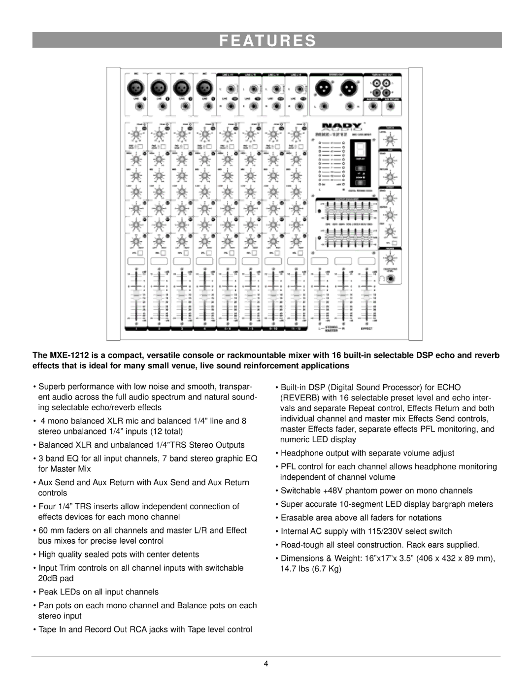 Nady Systems MXE-1212 owner manual At U R E S 