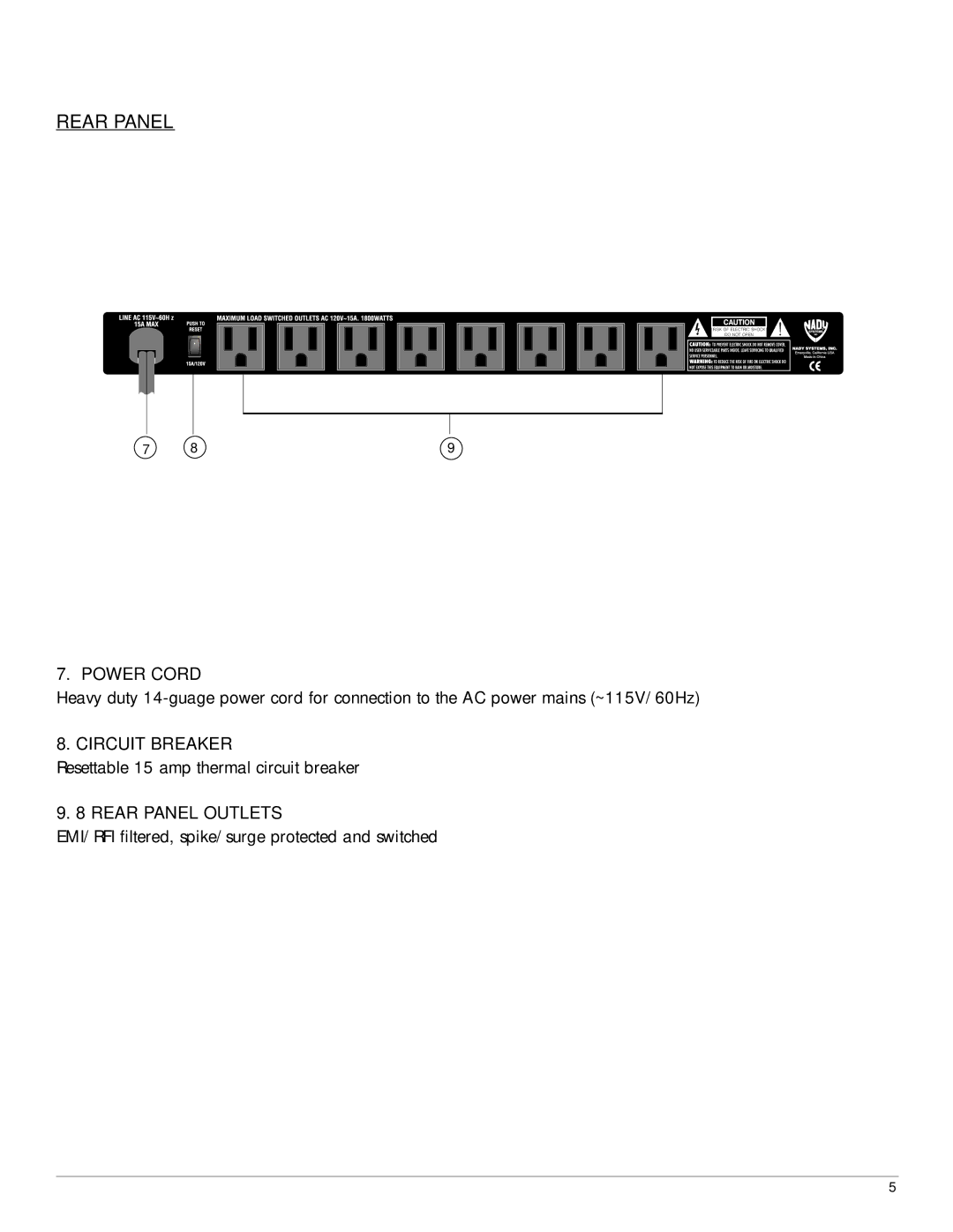 Nady Systems PCL815 manual Rear Panel 