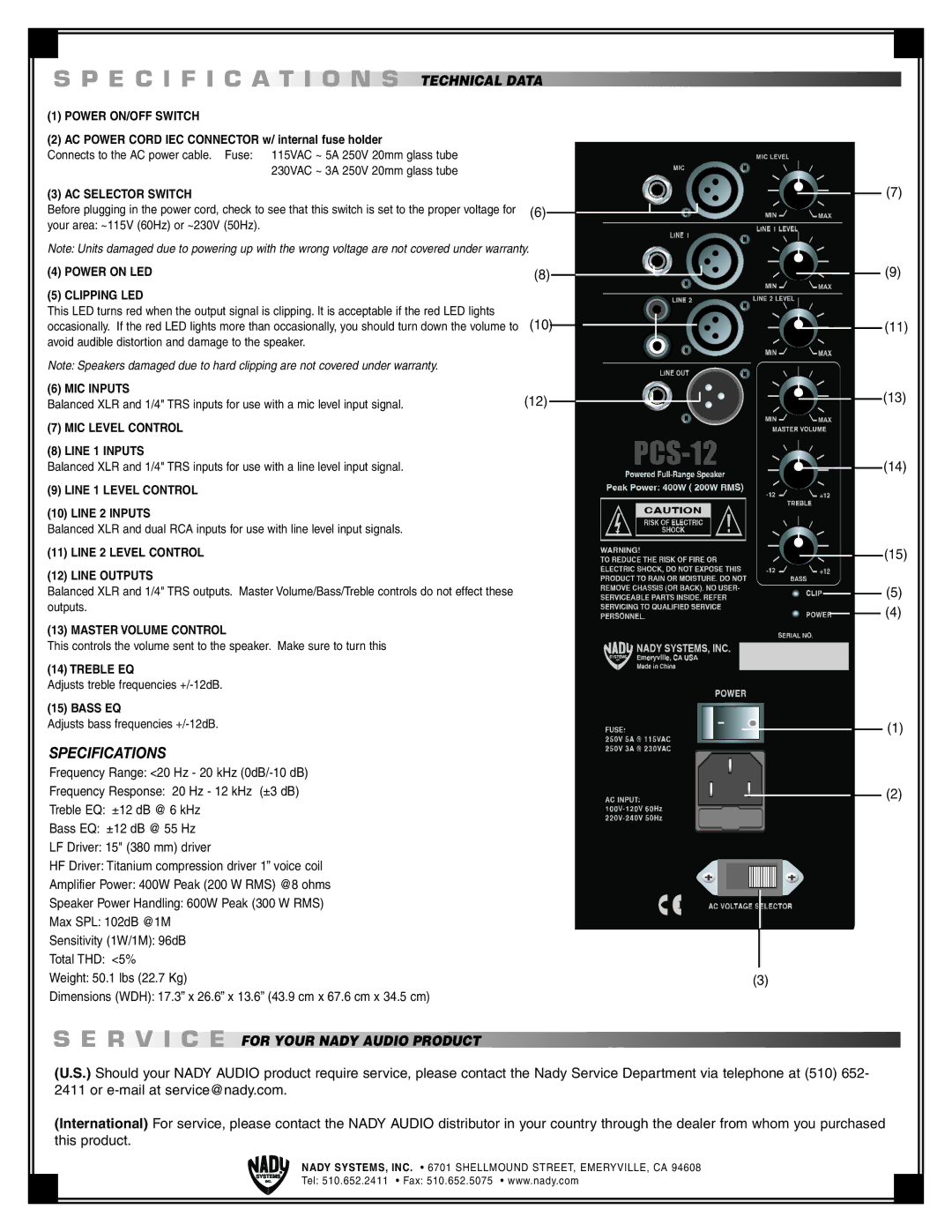 Nady Systems PCS-12 important safety instructions R V I C E, For Your Nady Audio Product 