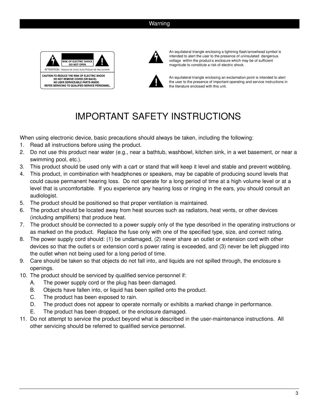 Nady Systems PEQ-5B owner manual Important Safety Instructions 