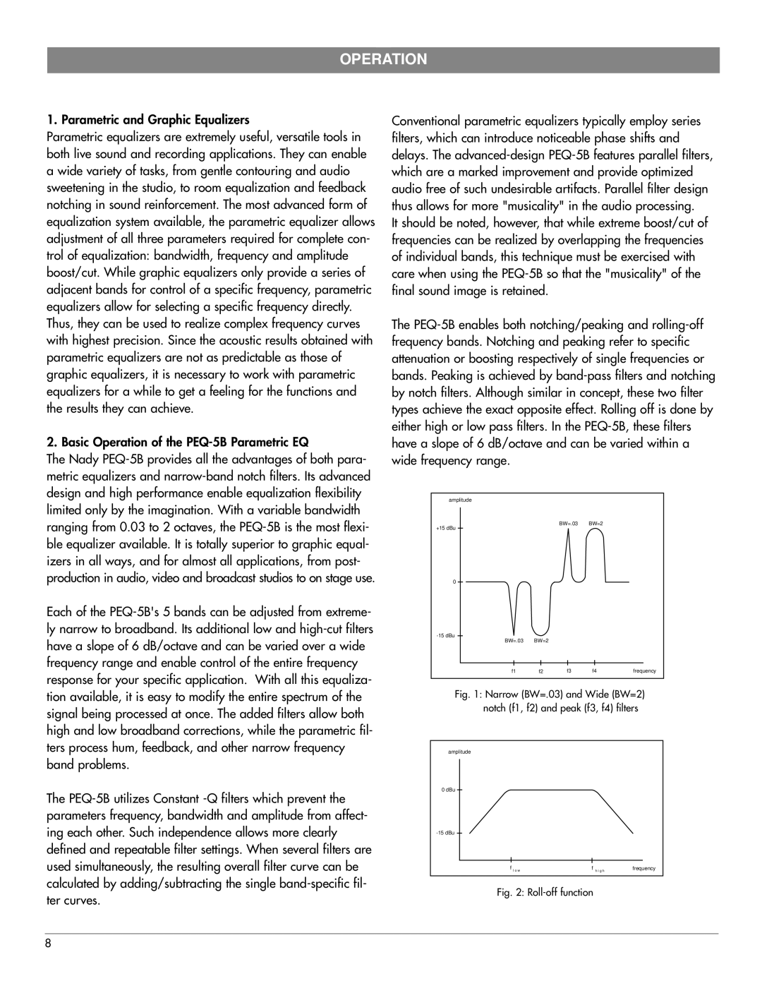 Nady Systems PEQ-5B owner manual Operation, Typical Applications 