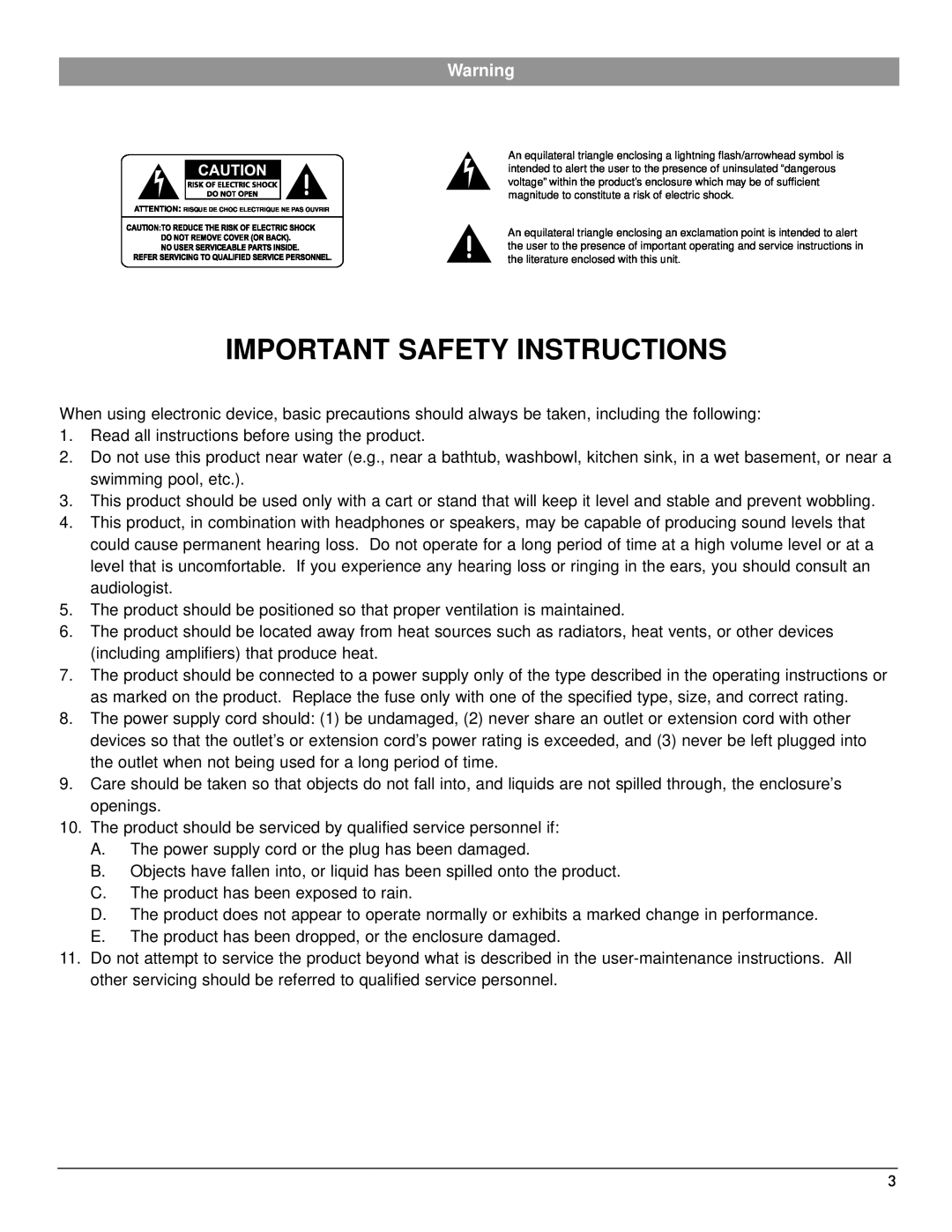 Nady Systems PEQ-5B owner manual Important Safety Instructions 