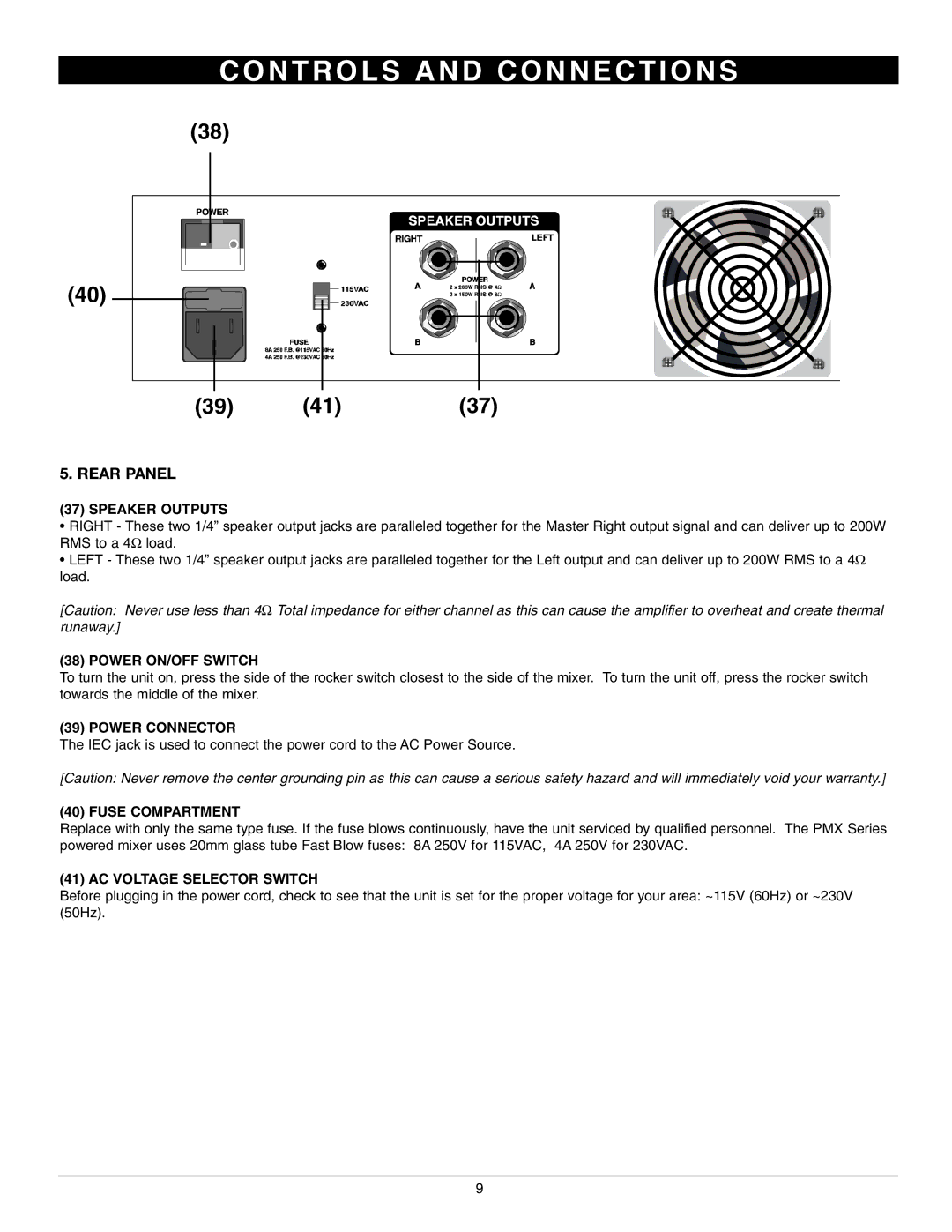 Nady Systems PMX-600 6, PMX-1600 16 owner manual Rear Panel 