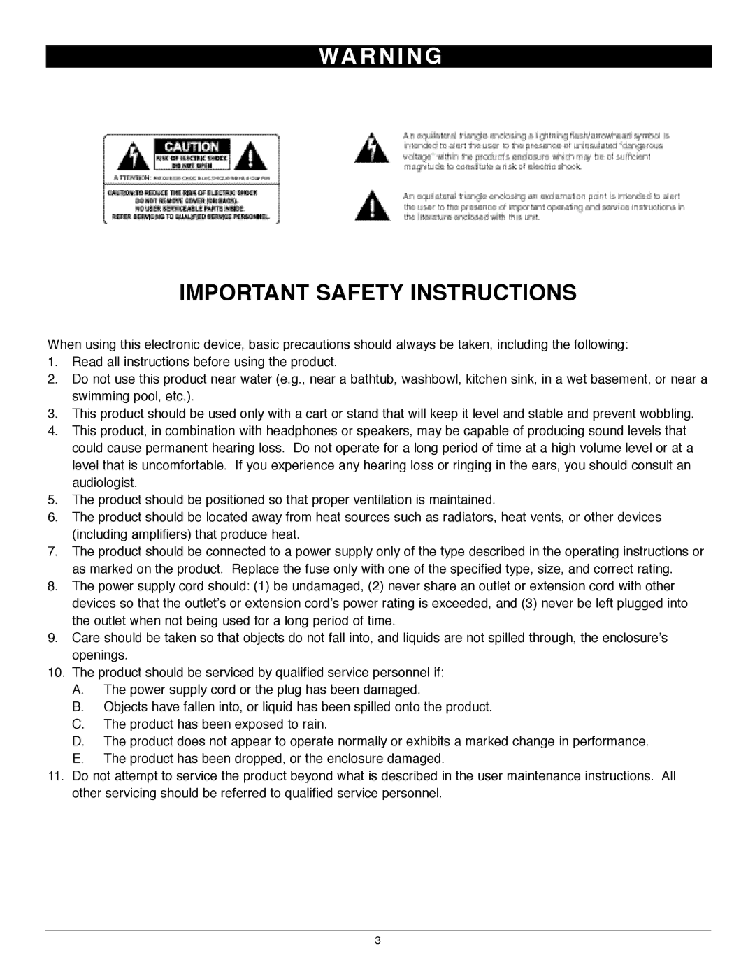 Nady Systems PMX-420 owner manual Important Safety Instructions 