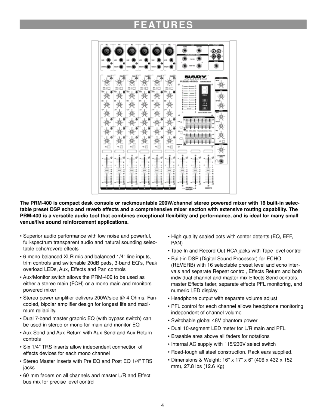 Nady Systems PRM-400 owner manual At U R E S 