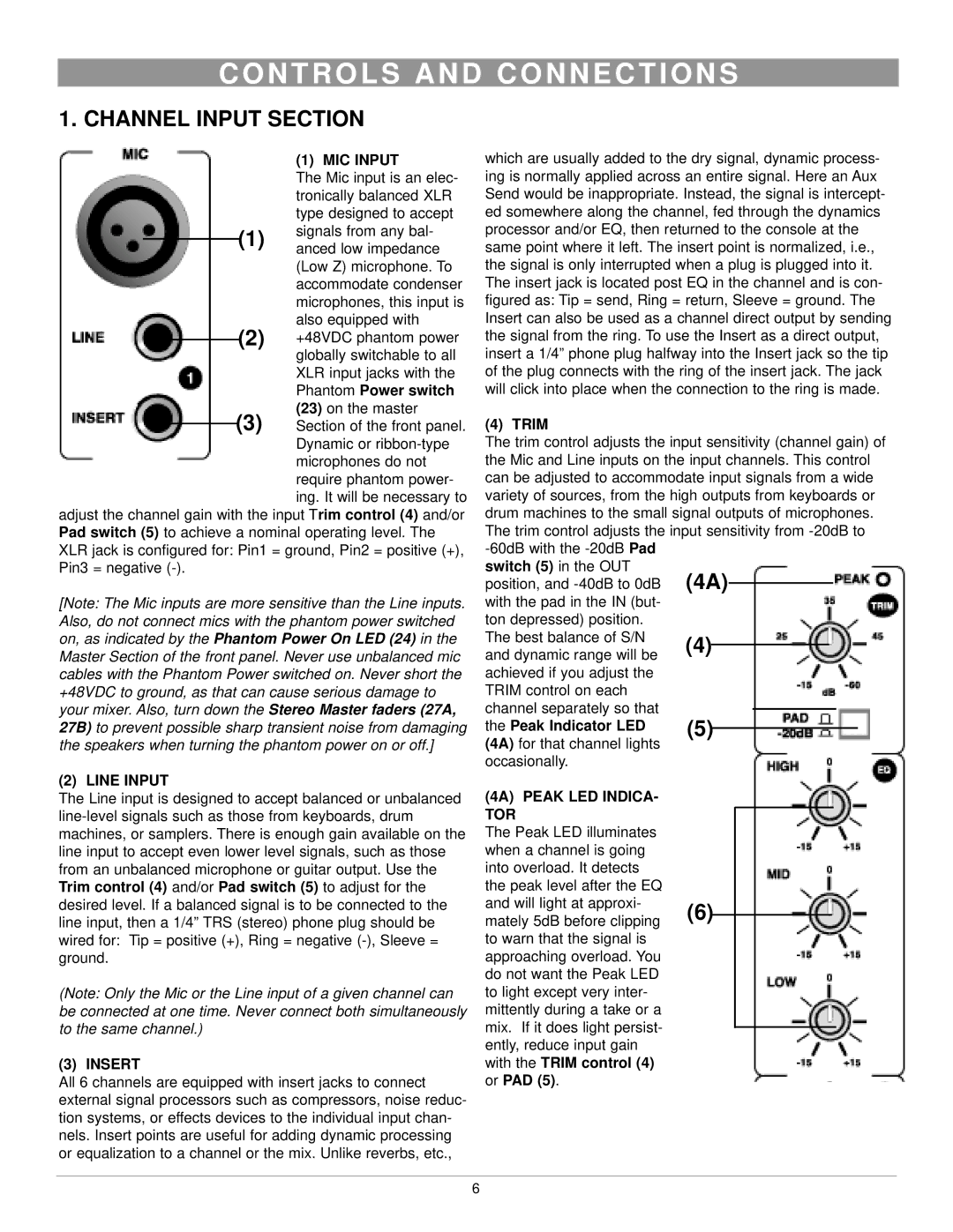 Nady Systems PRM-400 owner manual N T R O L S a N D C O N N E C T I O N S, Channel Input Section 