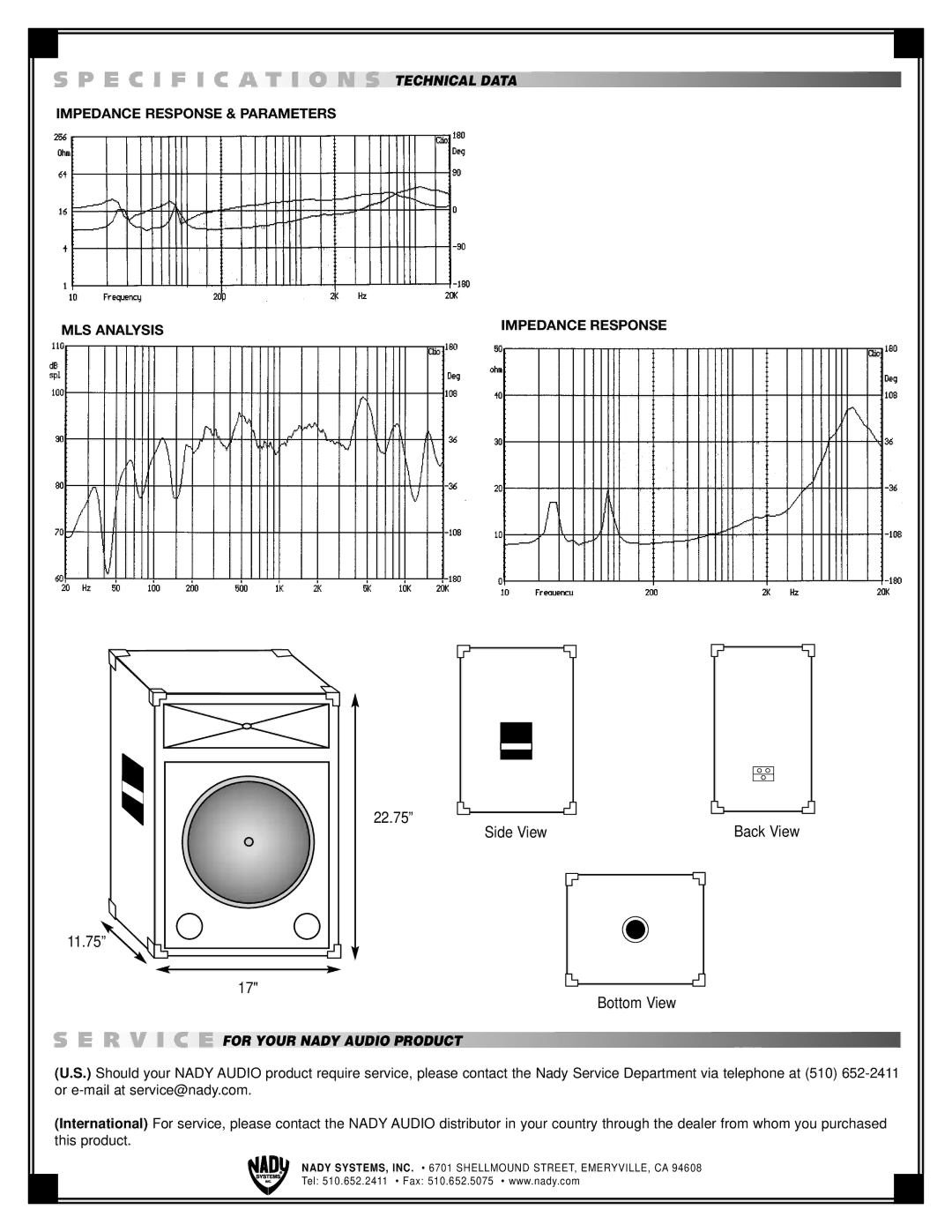 Nady Systems PS112 important safety instructions E C I F I C a T I O N S, Technical Data, For Your Nady Audio Product 