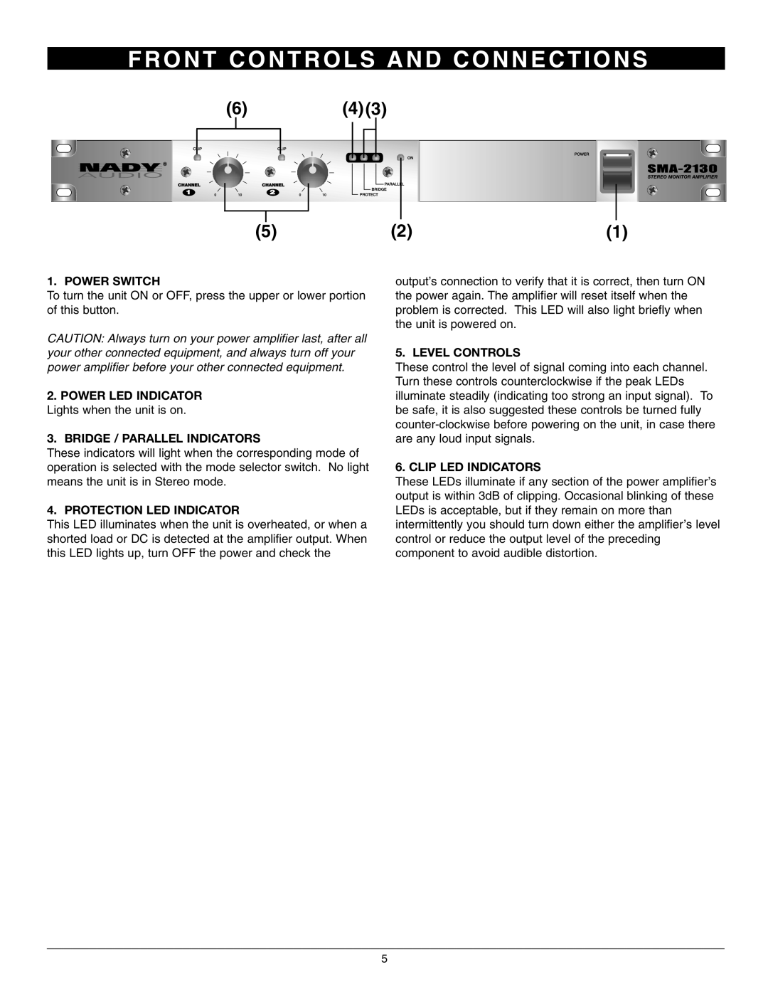 Nady Systems SMA-2130 owner manual O N T C O N T R O L S a N D C O N N E C T I O N S 