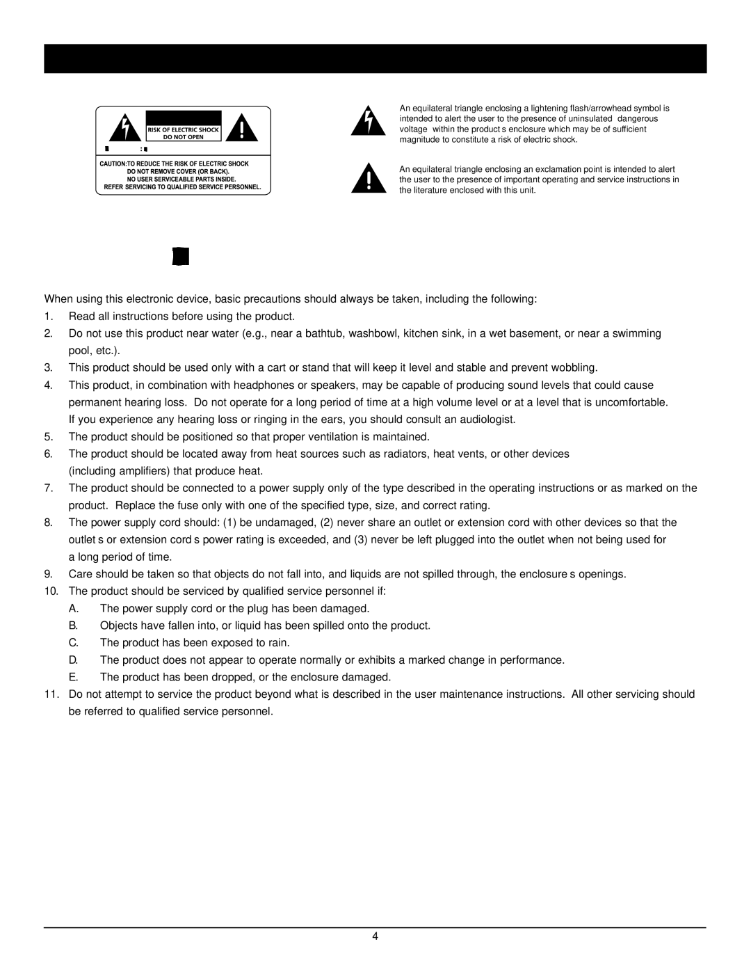 Nady Systems SPA 850 owner manual Important Safety Instructions 