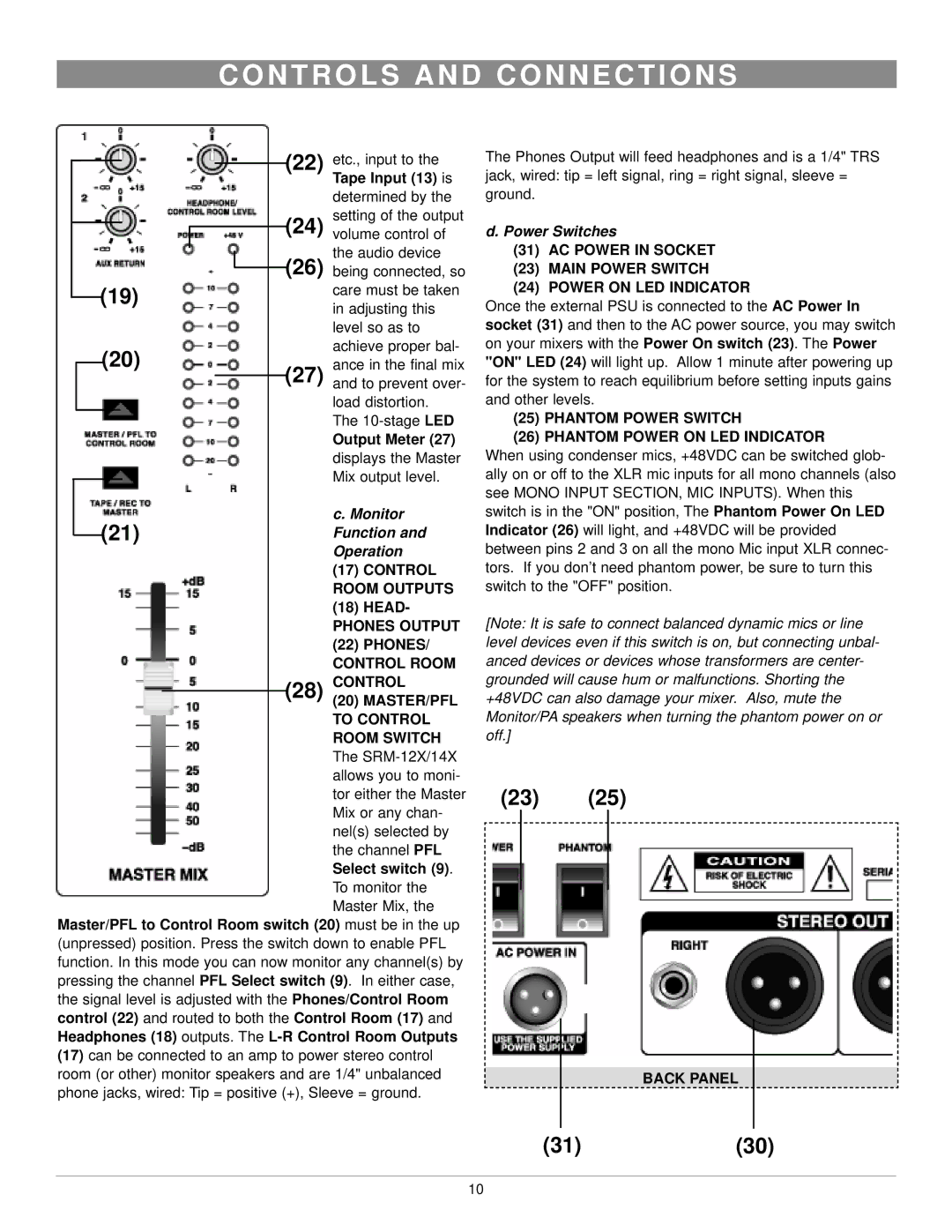 Nady Systems SRM-14X, SRM-12X owner manual Monitor, Function, Operation, Power Switches 