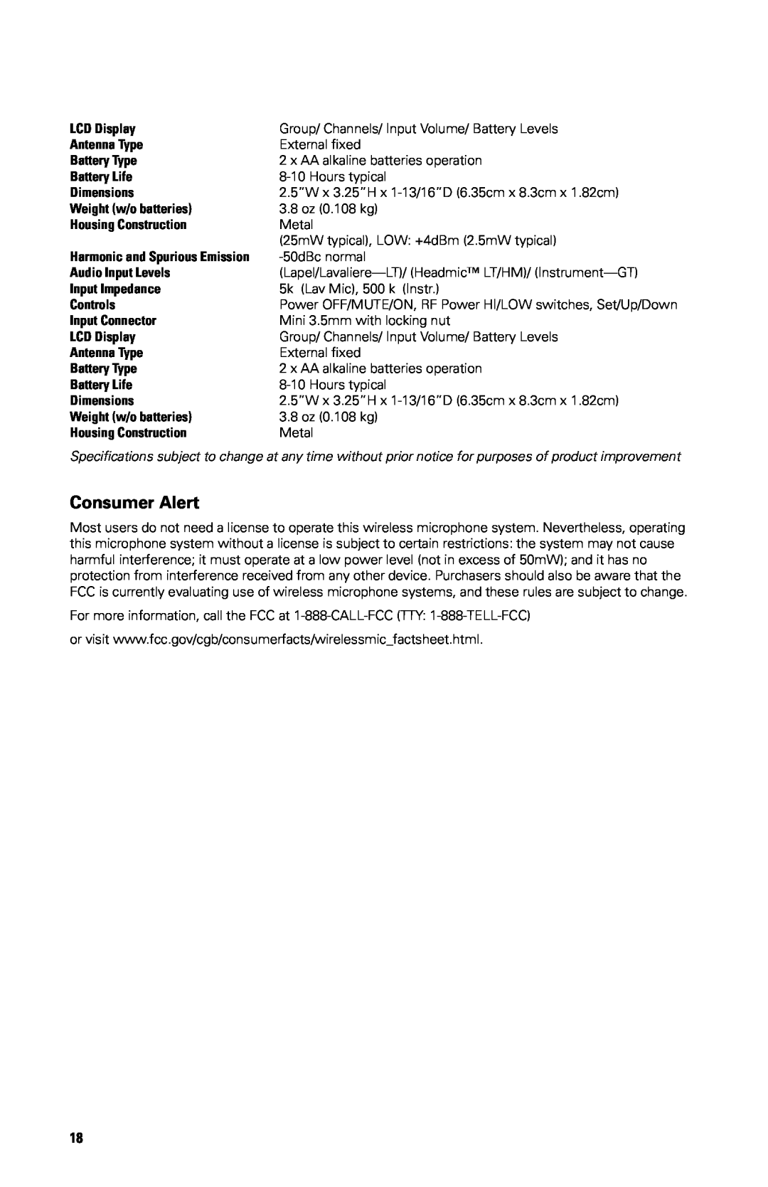 Nady Systems SW-1KU owner manual Consumer Alert 