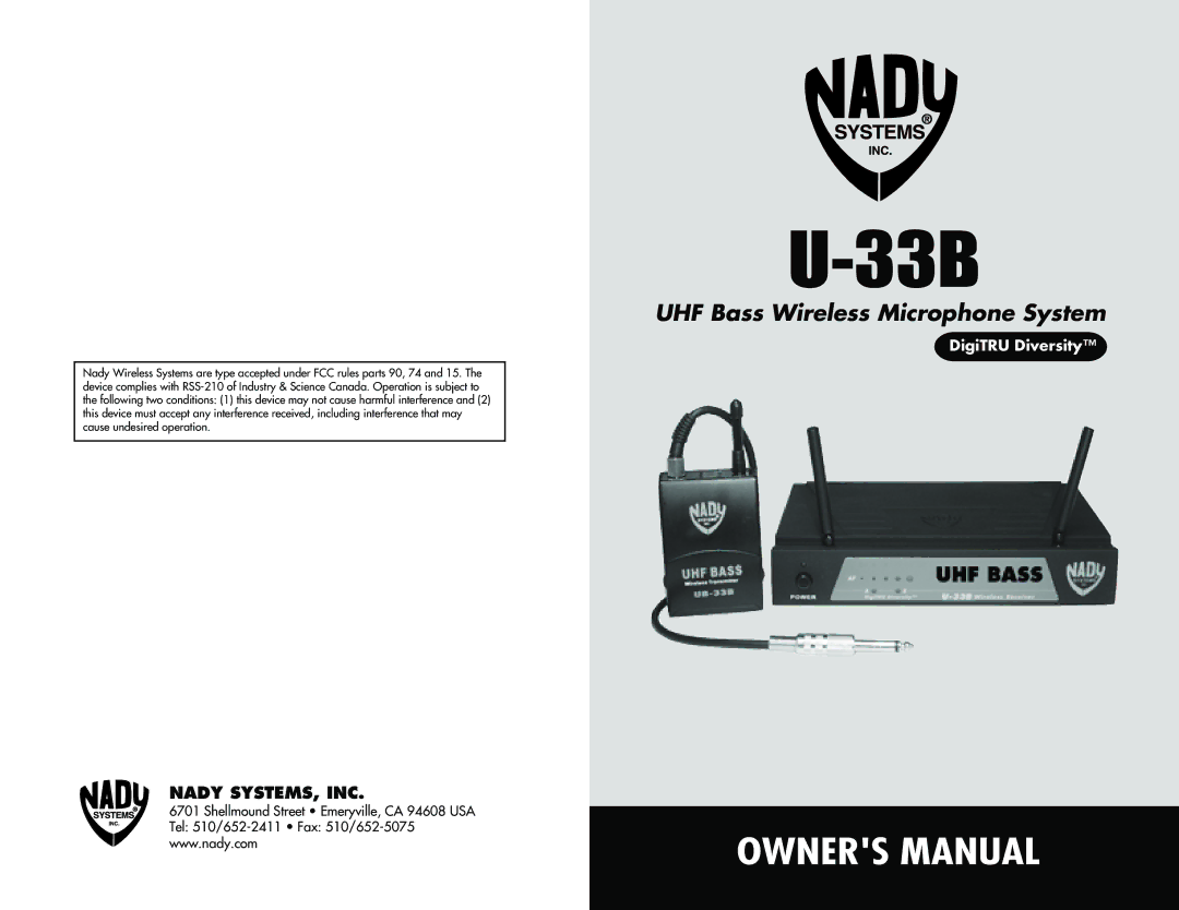 Nady Systems U-33B owner manual 