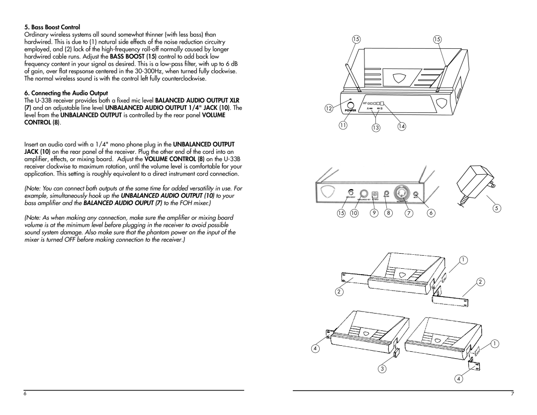 Nady Systems U-33B owner manual Bass Boost Control 