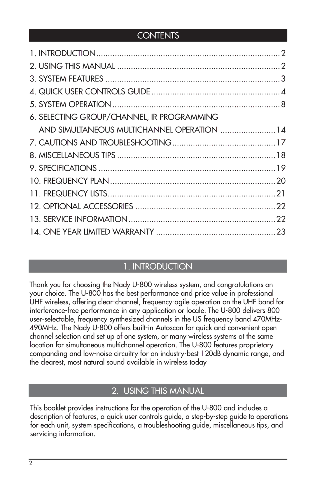 Nady Systems U-800 owner manual Introduction, Using this Manual 