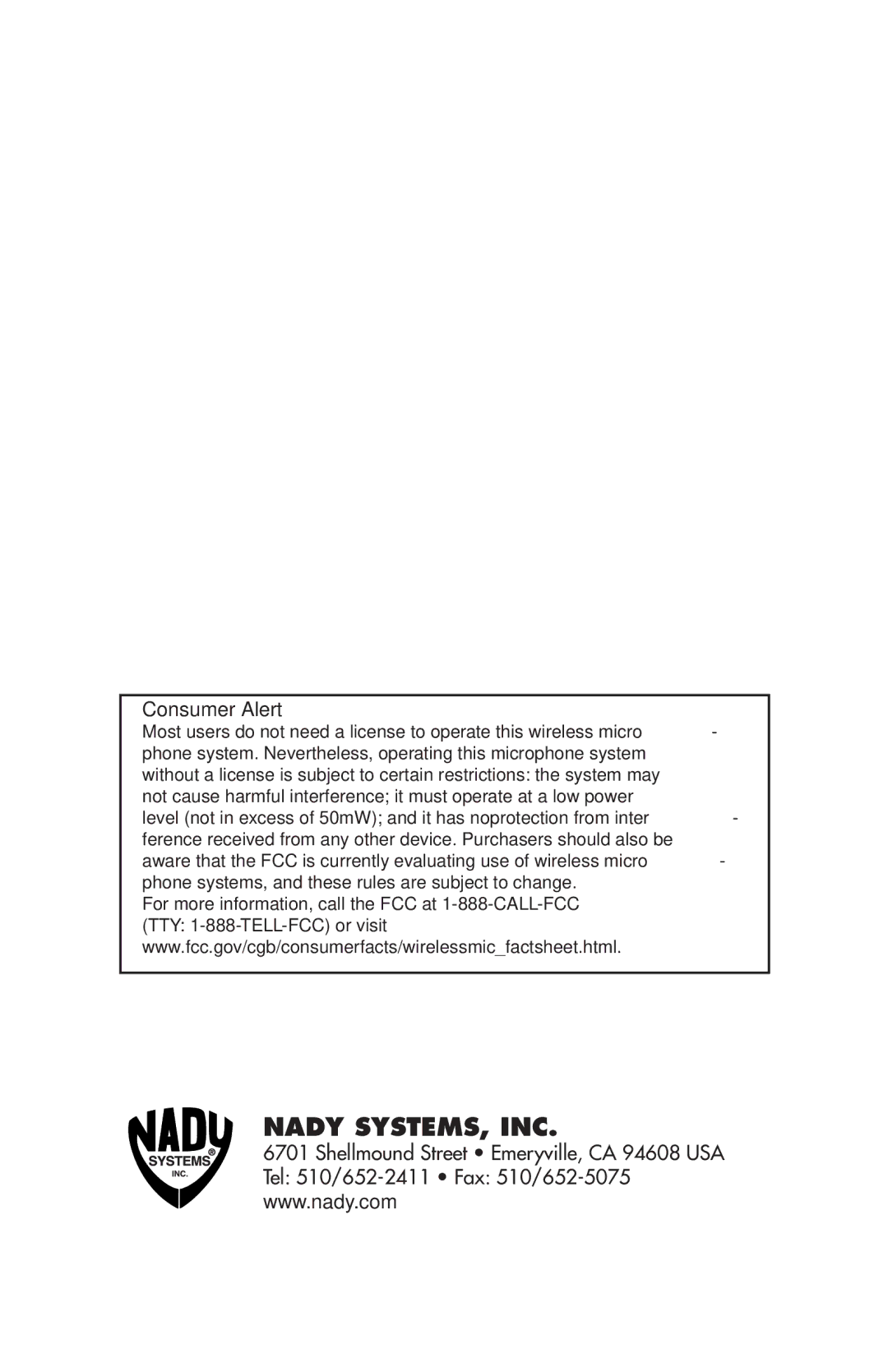 Nady Systems U-800 owner manual Nady SYSTEMS, INC 