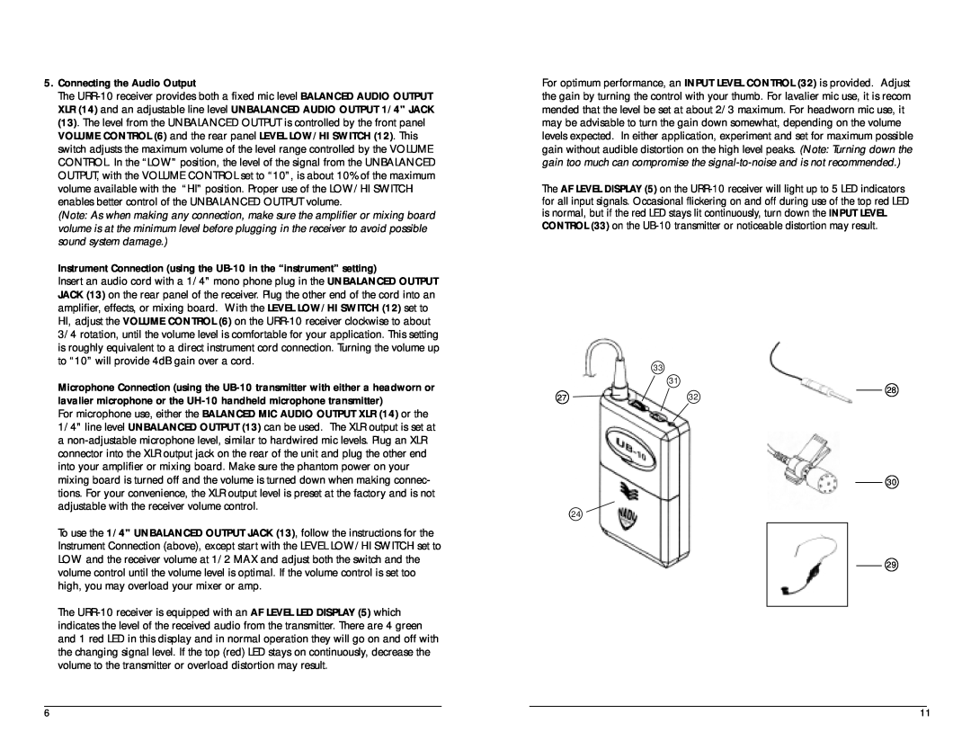 Nady Systems UB-10 owner manual Connecting the Audio Output 
