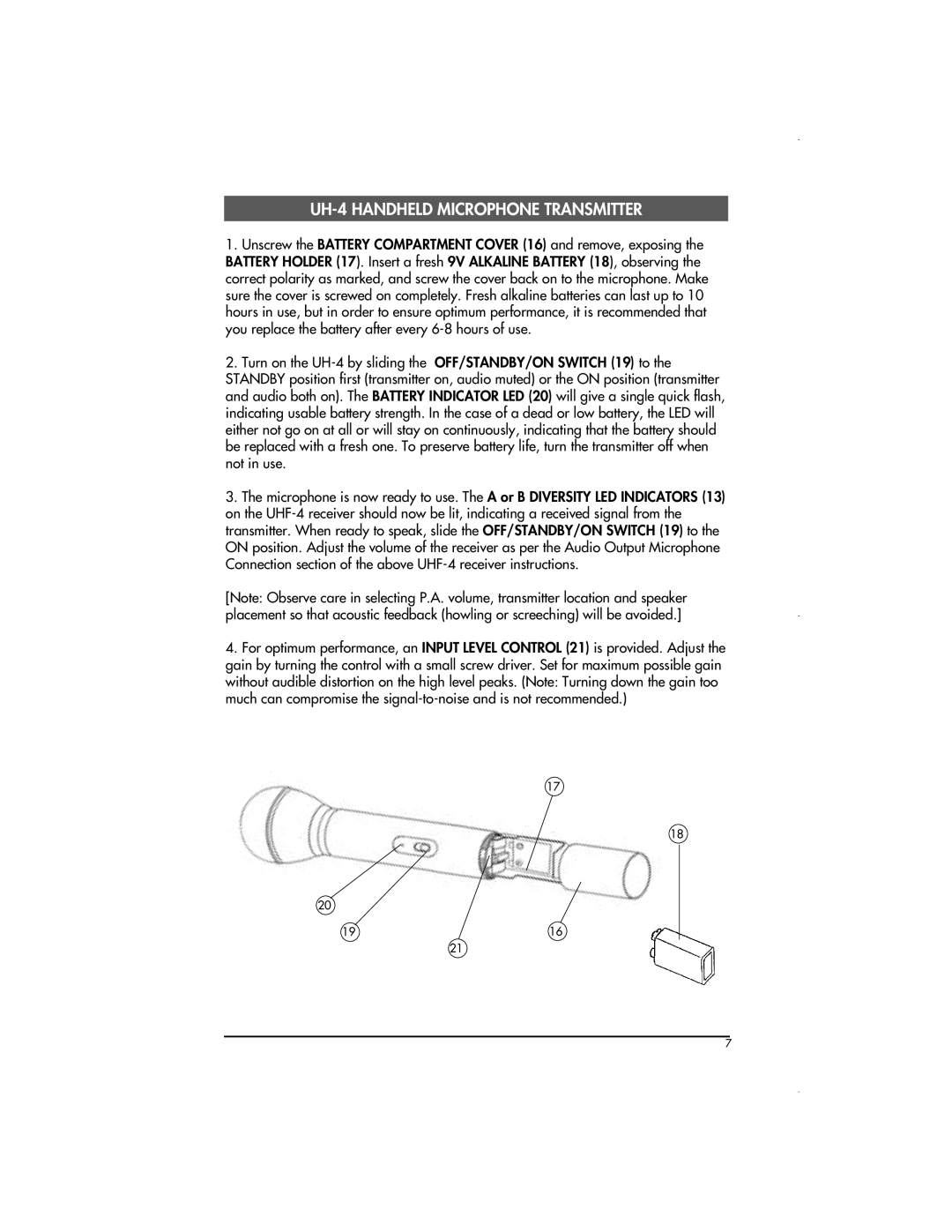 Nady Systems UHF4HTSYS16, UHF4LTSYS11, UHF4LTSYS15, UHF4LTSYS16, UHF4HTSYS15, UHF4HTSYS14 UH-4 Handheld Microphone Transmitter 