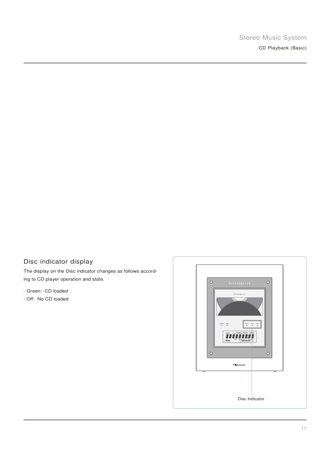 Nakamichi SoundSpace 5, Stereo Music System owner manual Disc indicator display, Disc Indicator 