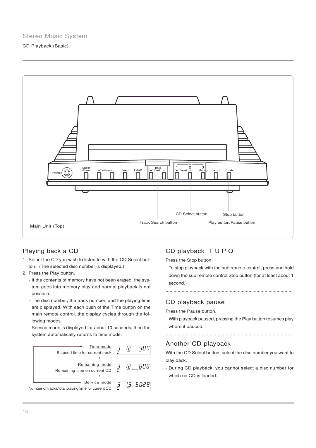 Nakamichi Stereo Music System, SoundSpace 5 Playing back a CD, CD playback stop, CD playback pause, Another CD playback 