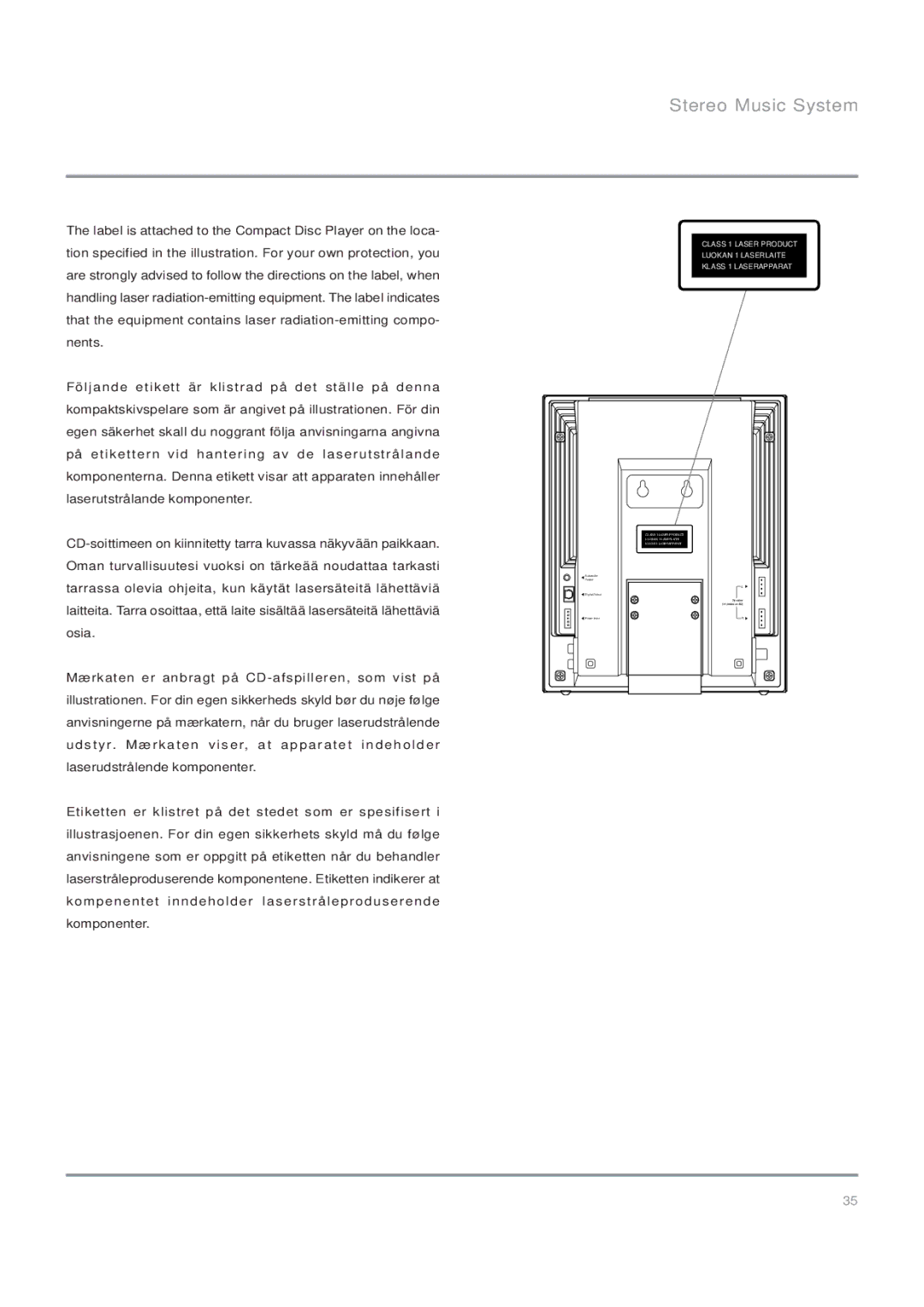 Nakamichi SoundSpace 5, Stereo Music System owner manual Class 1 Laser Product 