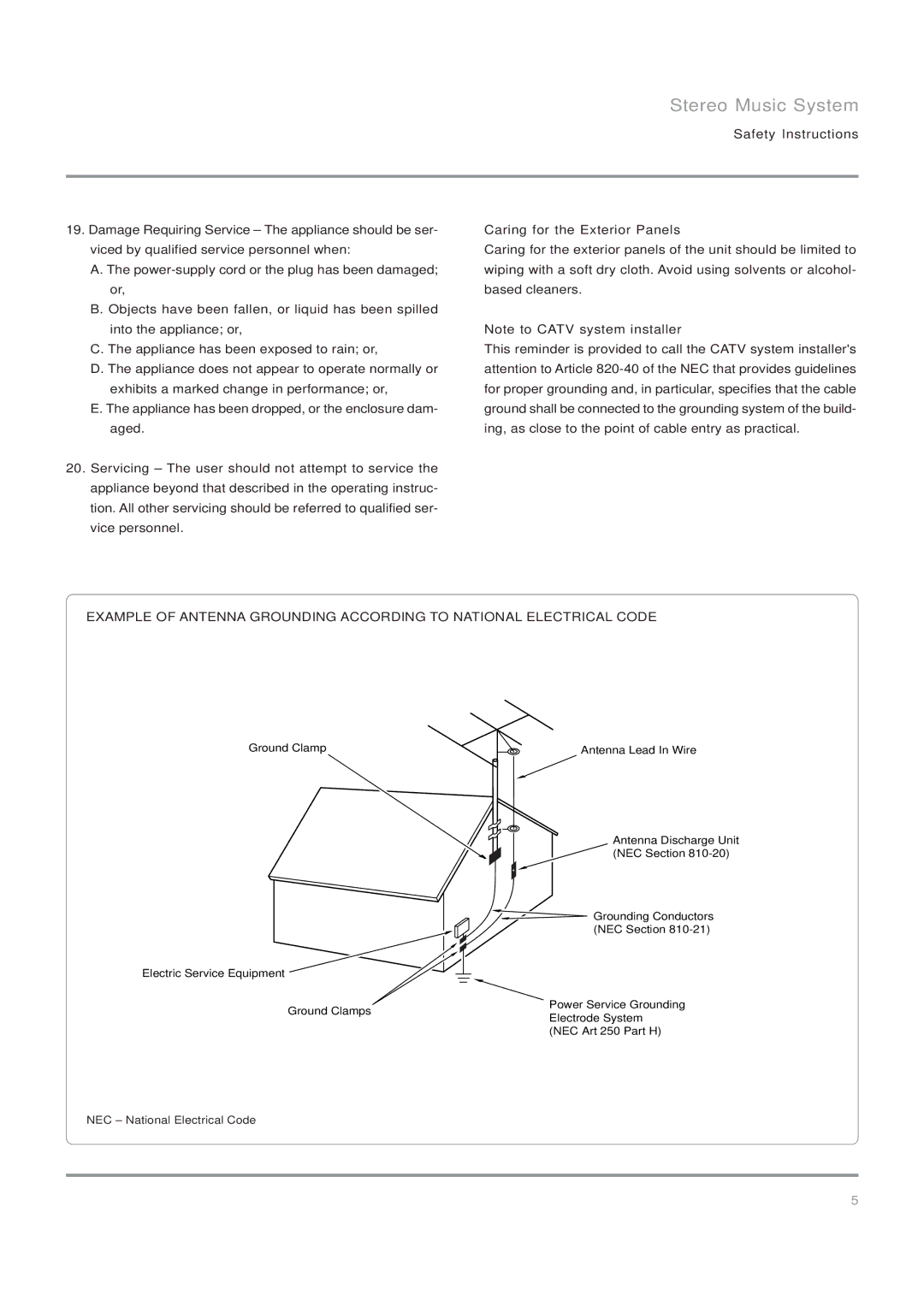 Nakamichi SoundSpace 5, Stereo Music System owner manual NEC National Electrical Code 