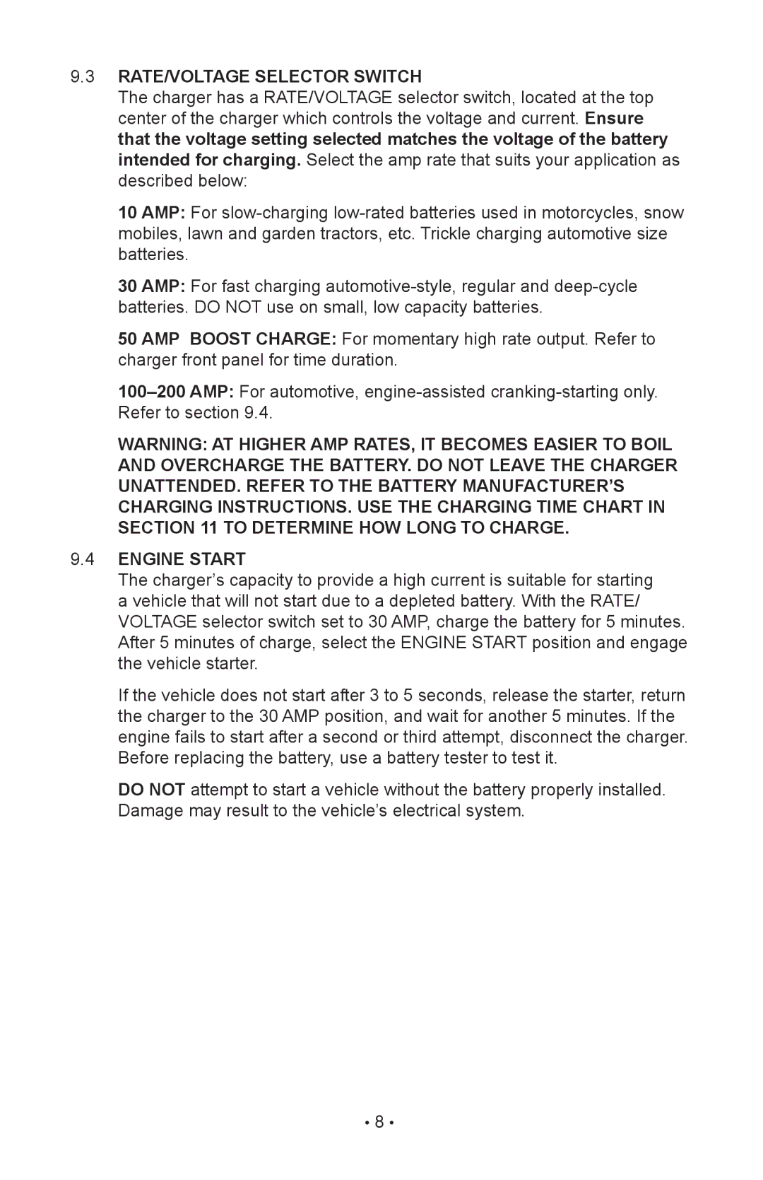 Napa Essentials 85-2500 manual RATE/VOLTAGE Selector Switch, Engine Start 