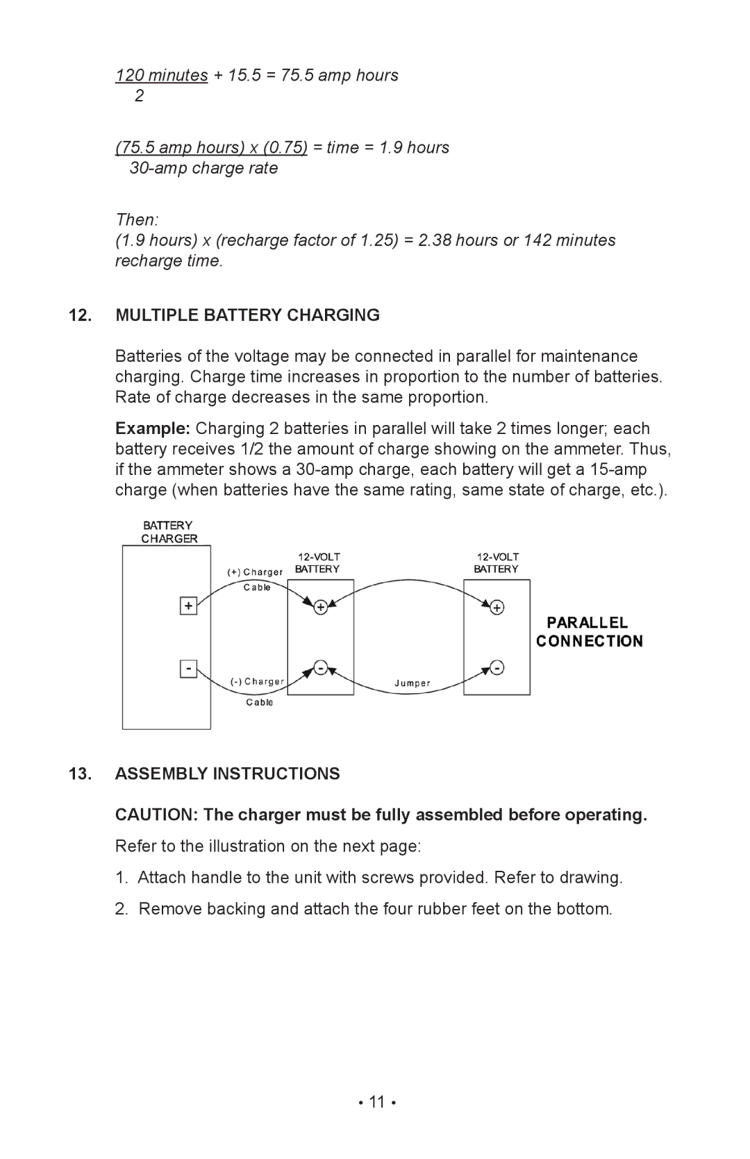 Napa Essentials 85-2500 manual Multiple Battery Charging, Assembly Instructions 