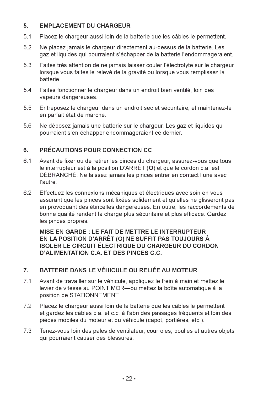 Napa Essentials 85-2500 manual Emplacement DU Chargeur, Batterie Dans LE Véhicule OU Reliée AU Moteur 