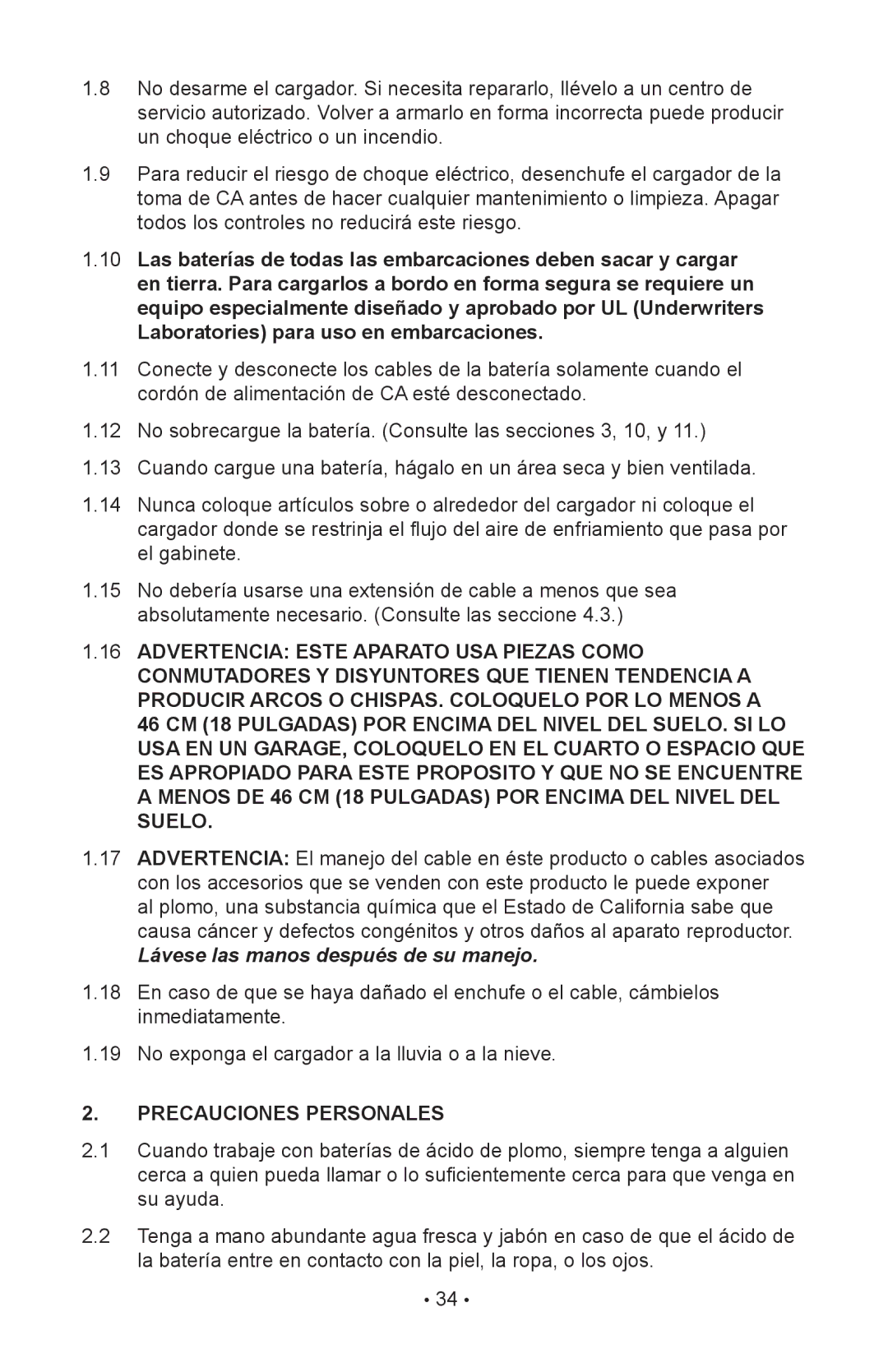 Napa Essentials 85-2500 manual Lávese las manos después de su manejo, Precauciones Personales 