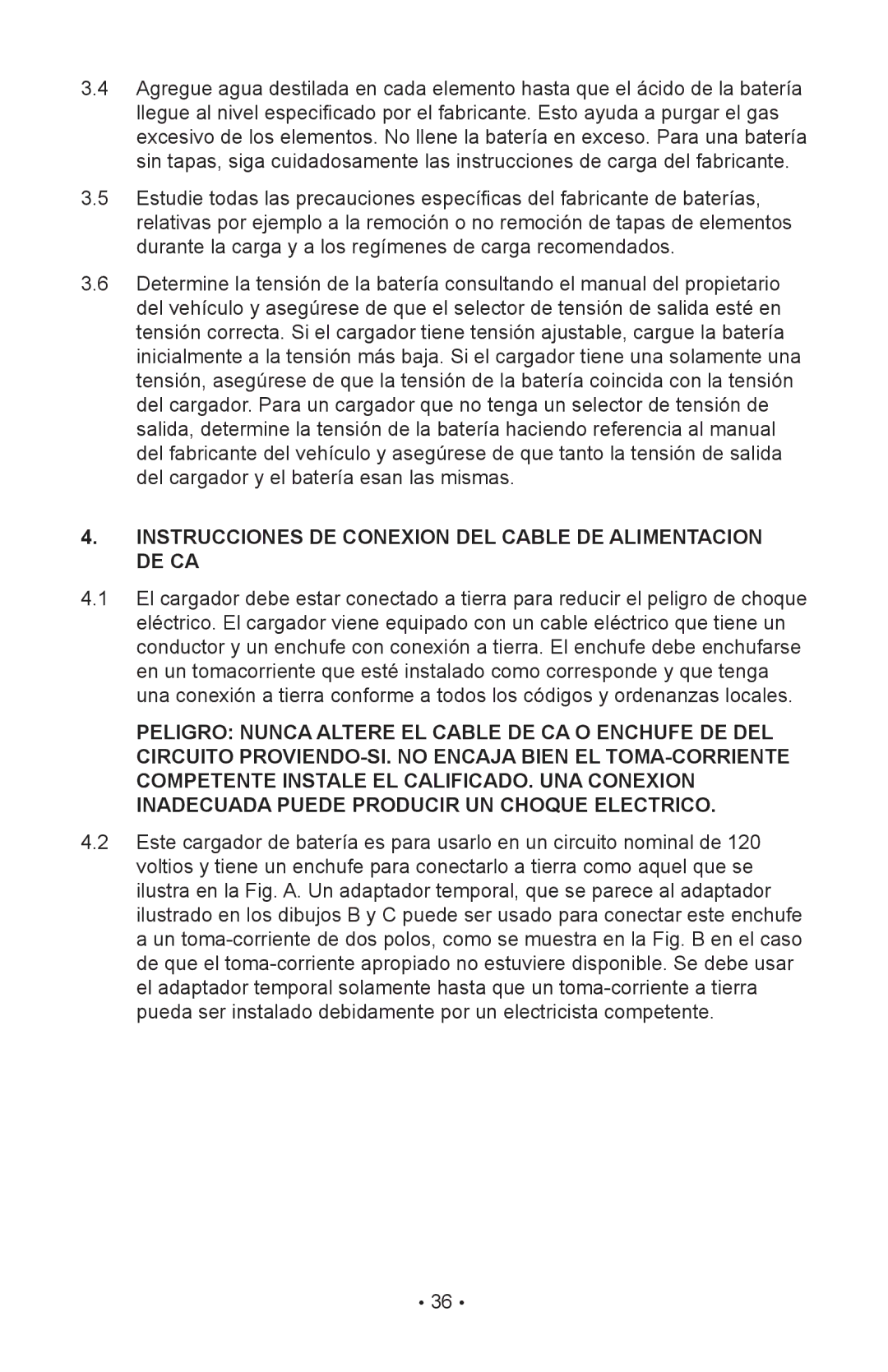 Napa Essentials 85-2500 manual Instrucciones DE Conexion DEL Cable DE Alimentacion DE CA 