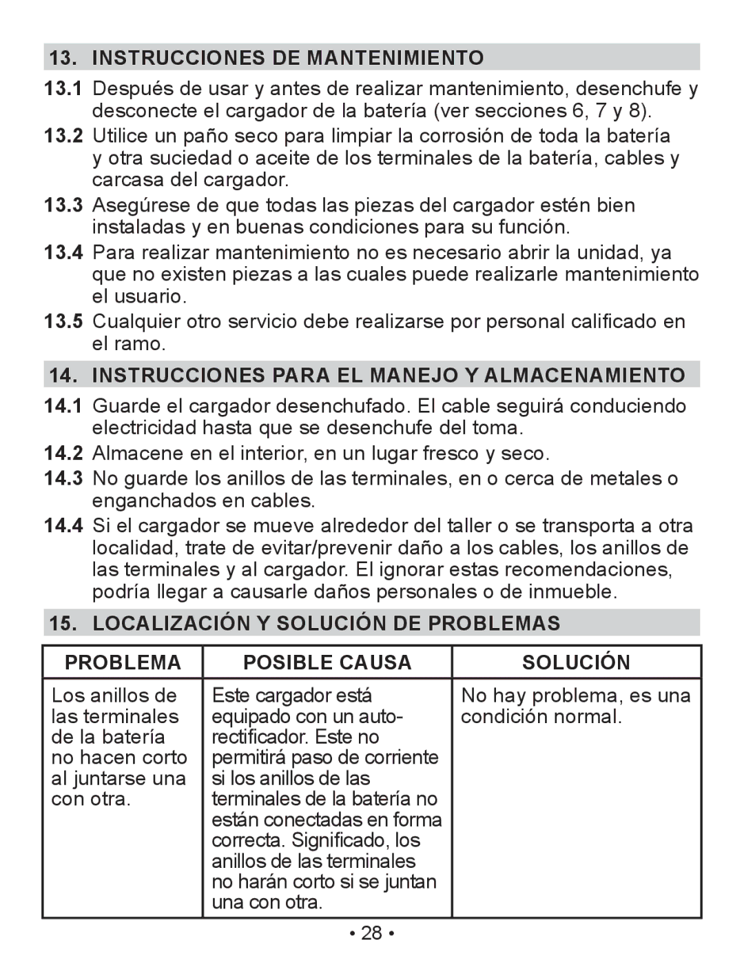 Napa Essentials 85-300A manual Instrucciones DE Mantenimiento, Instrucciones Para EL Manejo Y Almacenamiento 