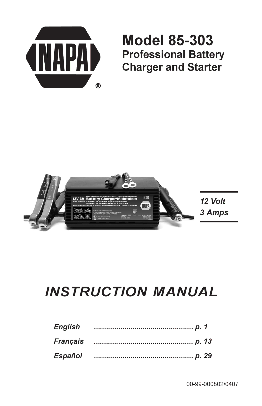 Napa Essentials 85-303 manual Model 