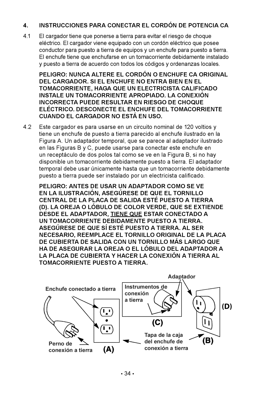 Napa Essentials 85-303 manual Instrucciones Para Conectar EL Cordón DE Potencia CA 