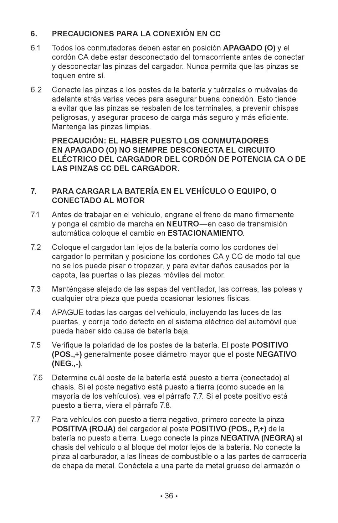 Napa Essentials 85-303 manual Precauciones Para LA Conexión EN CC 